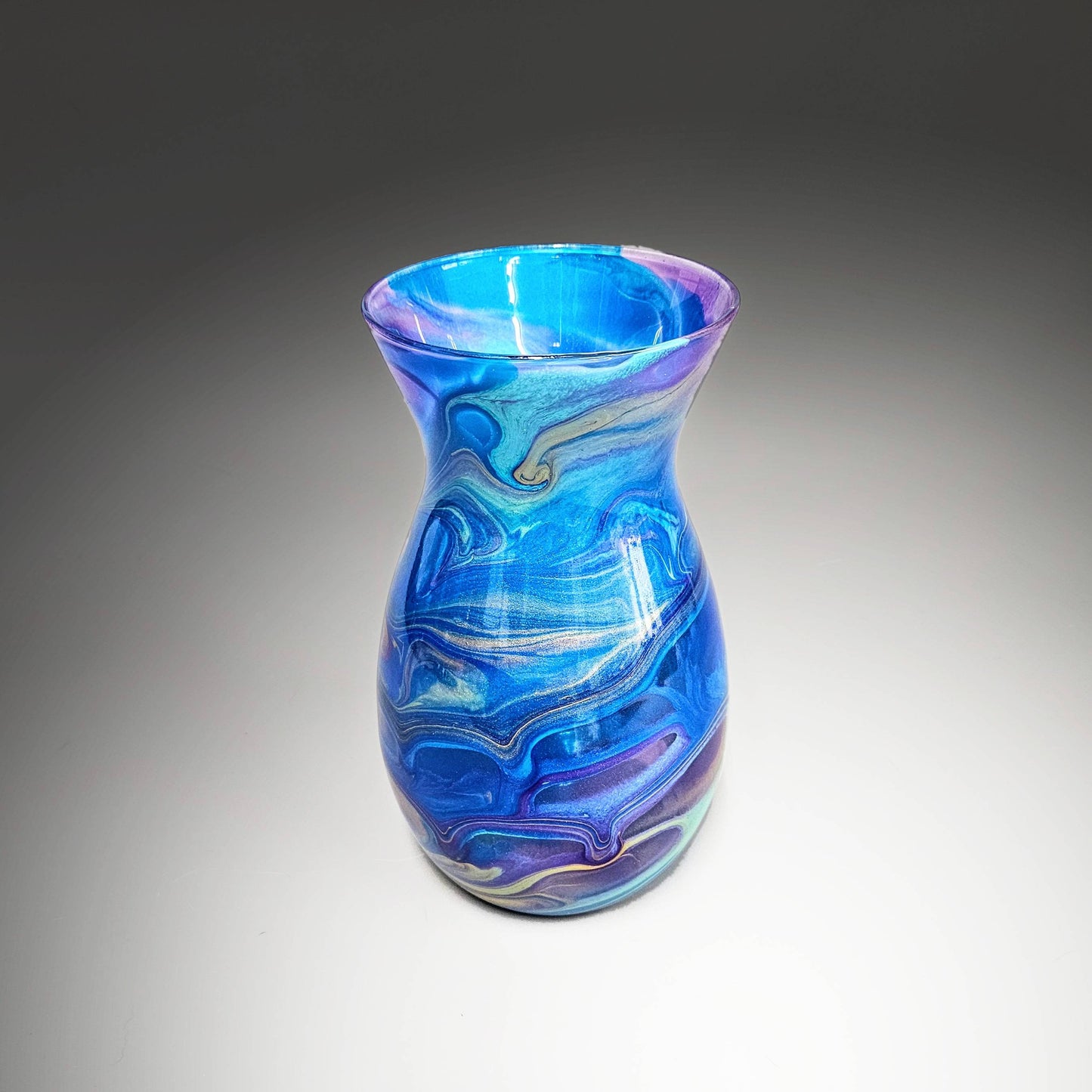 Modern Vase in Aqua Purple Gold Blue