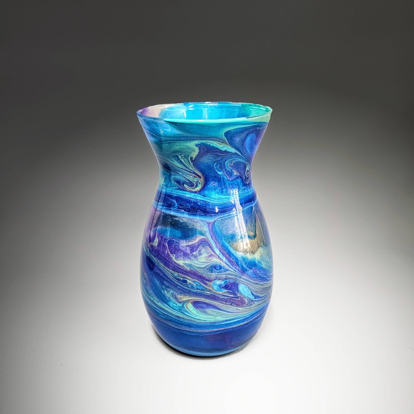 Modern Vase in Aqua Purple Gold Blue