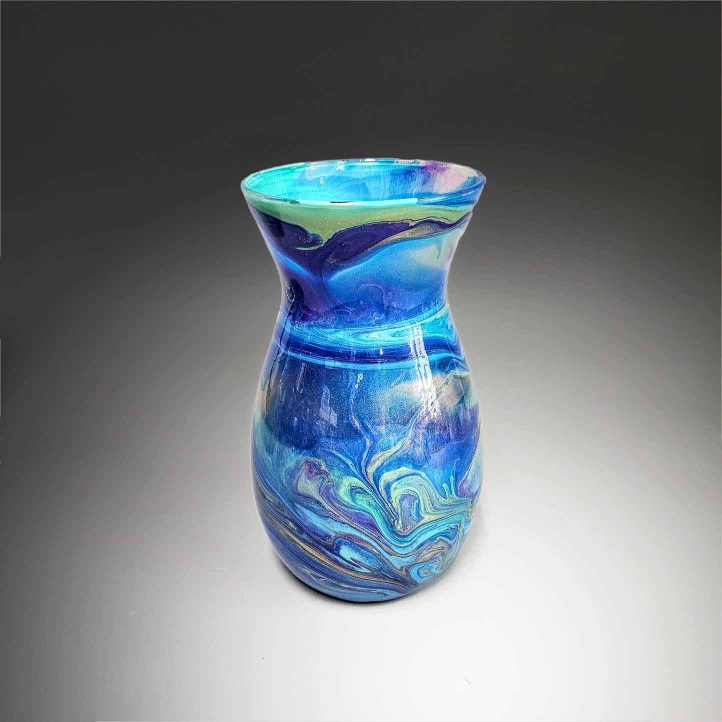 Modern Vase in Aqua Purple Gold Blue