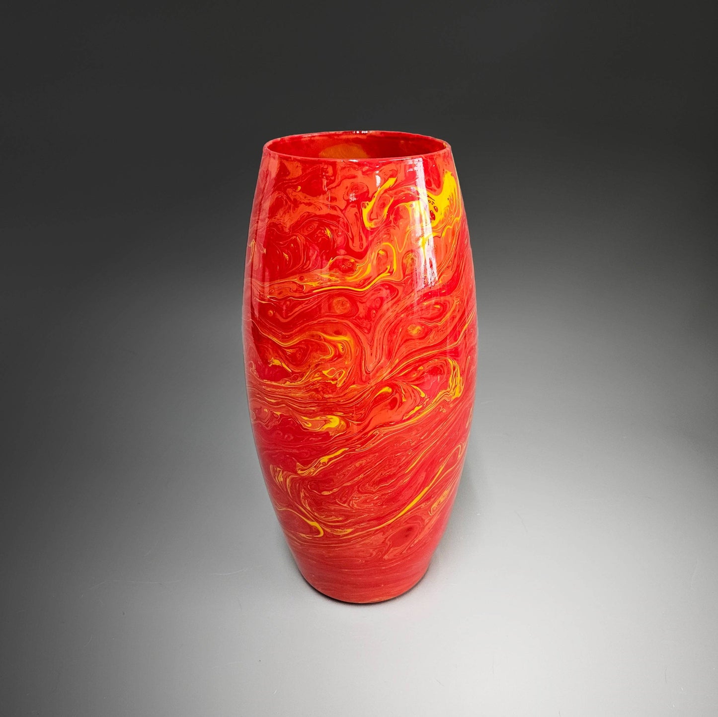 Glass Art Painted Vase in Red Yellow and Orange