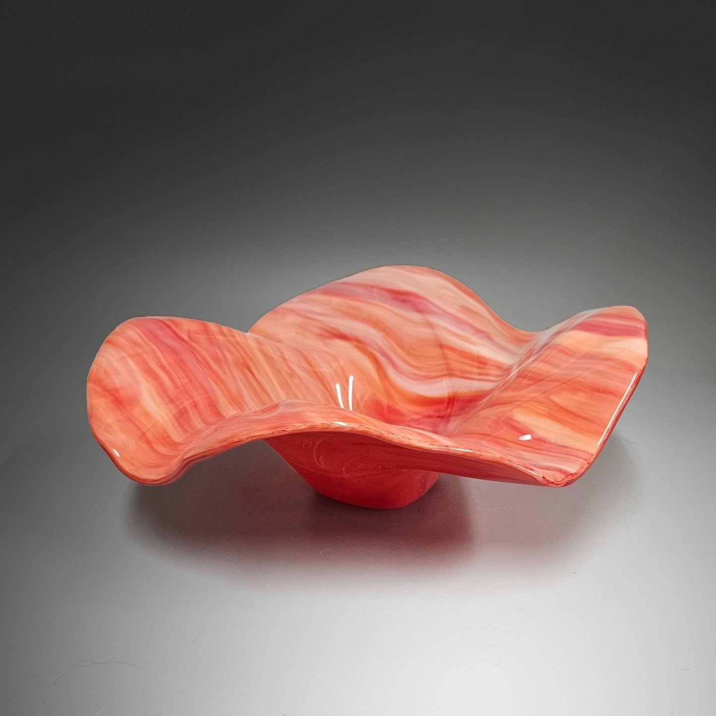 Glass Art Wave Bowl in Fiery Sunset Red