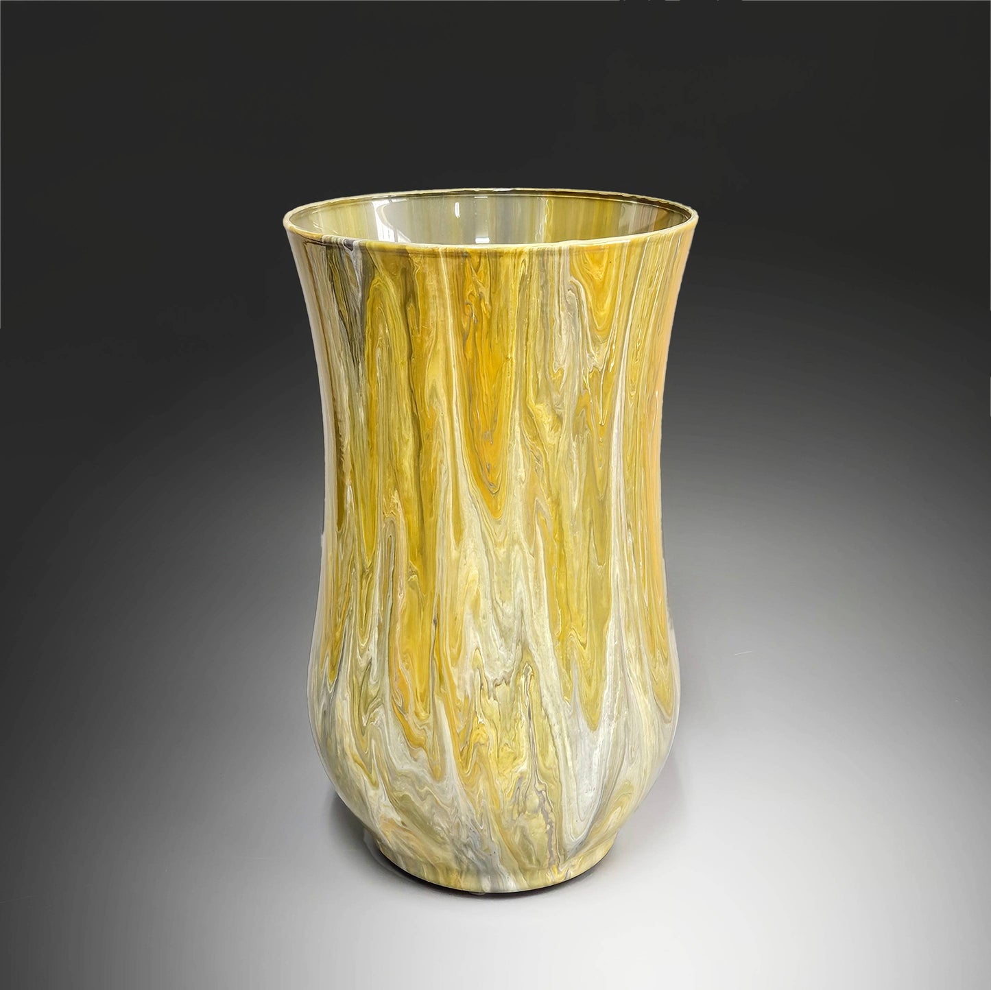 Glass Art Painted Hurricane Vase in Tan Gray and White