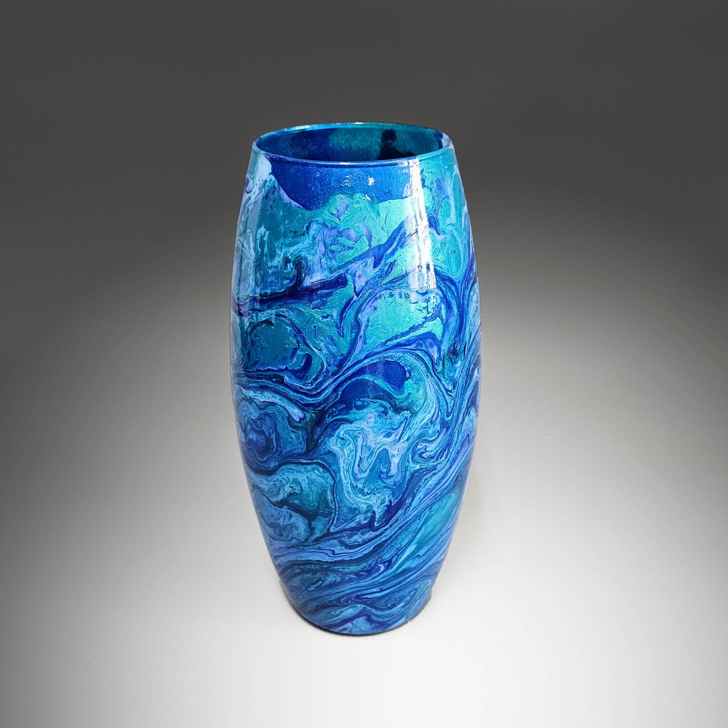 Abstract Blue Green Painted Glass Vase