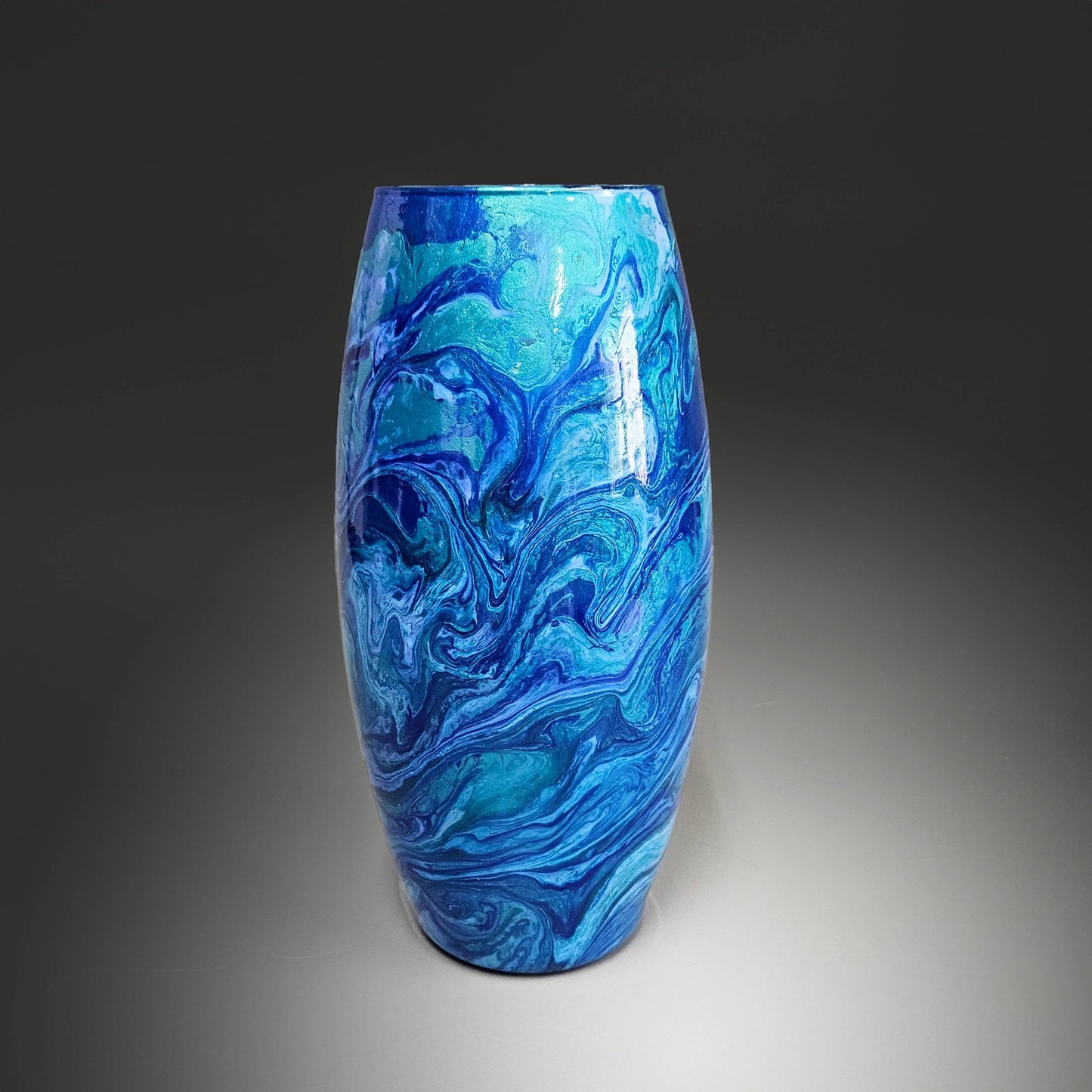 Abstract Blue Green Painted Glass Vase