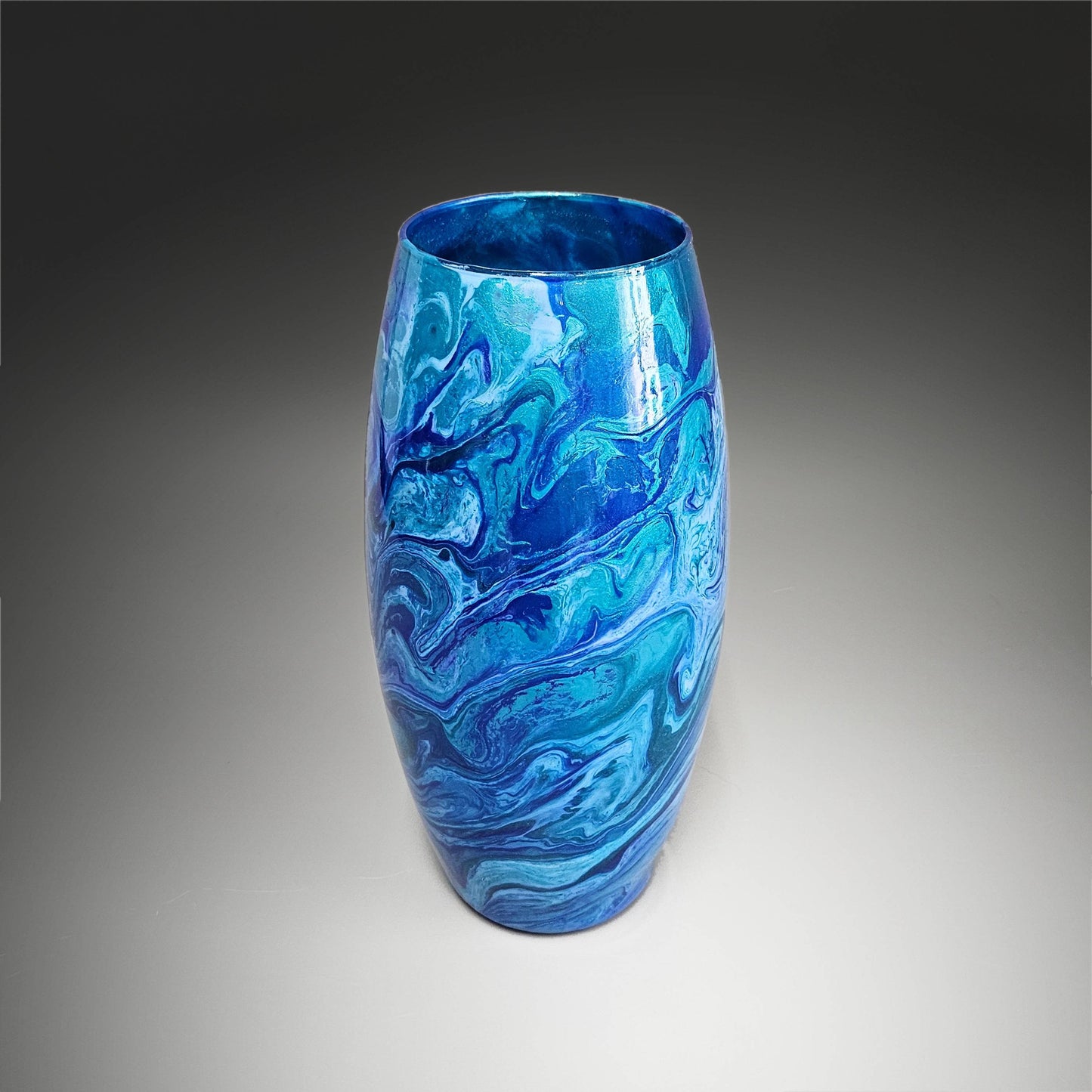 Abstract Blue Green Painted Glass Vase