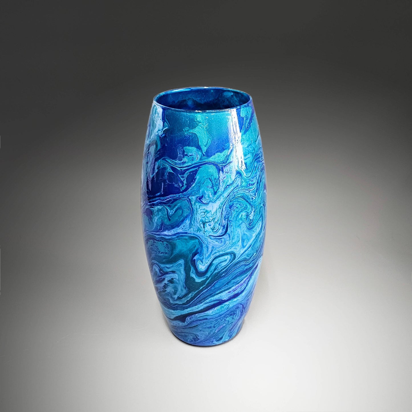 Abstract Blue Green Painted Glass Vase