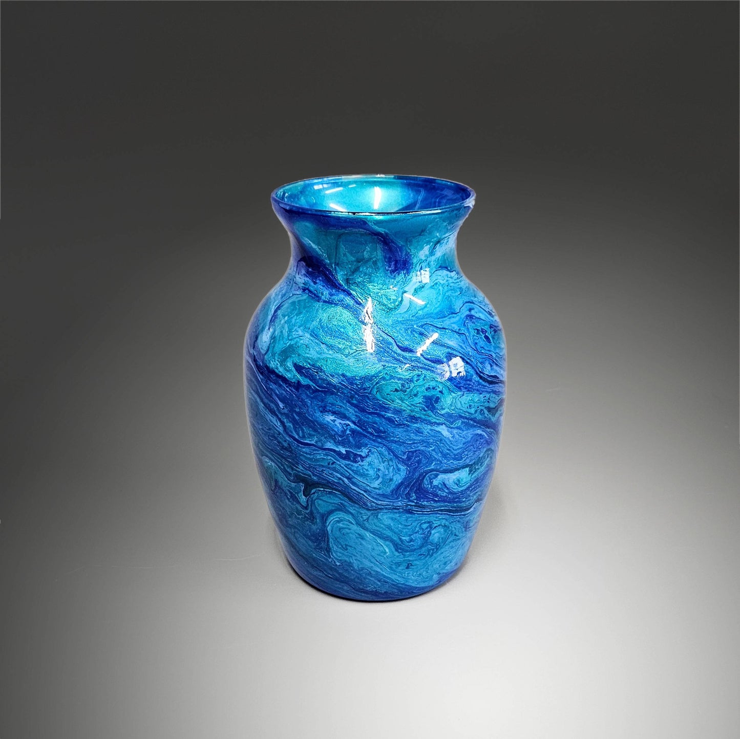 Abstract Blue Green Painted Glass Vase