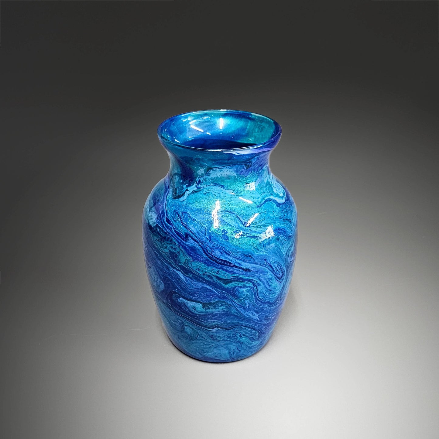 Abstract Blue Green Painted Glass Vase