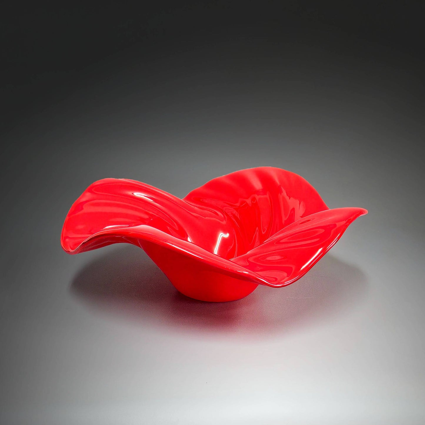 Bright Red Glass Wave Bowl