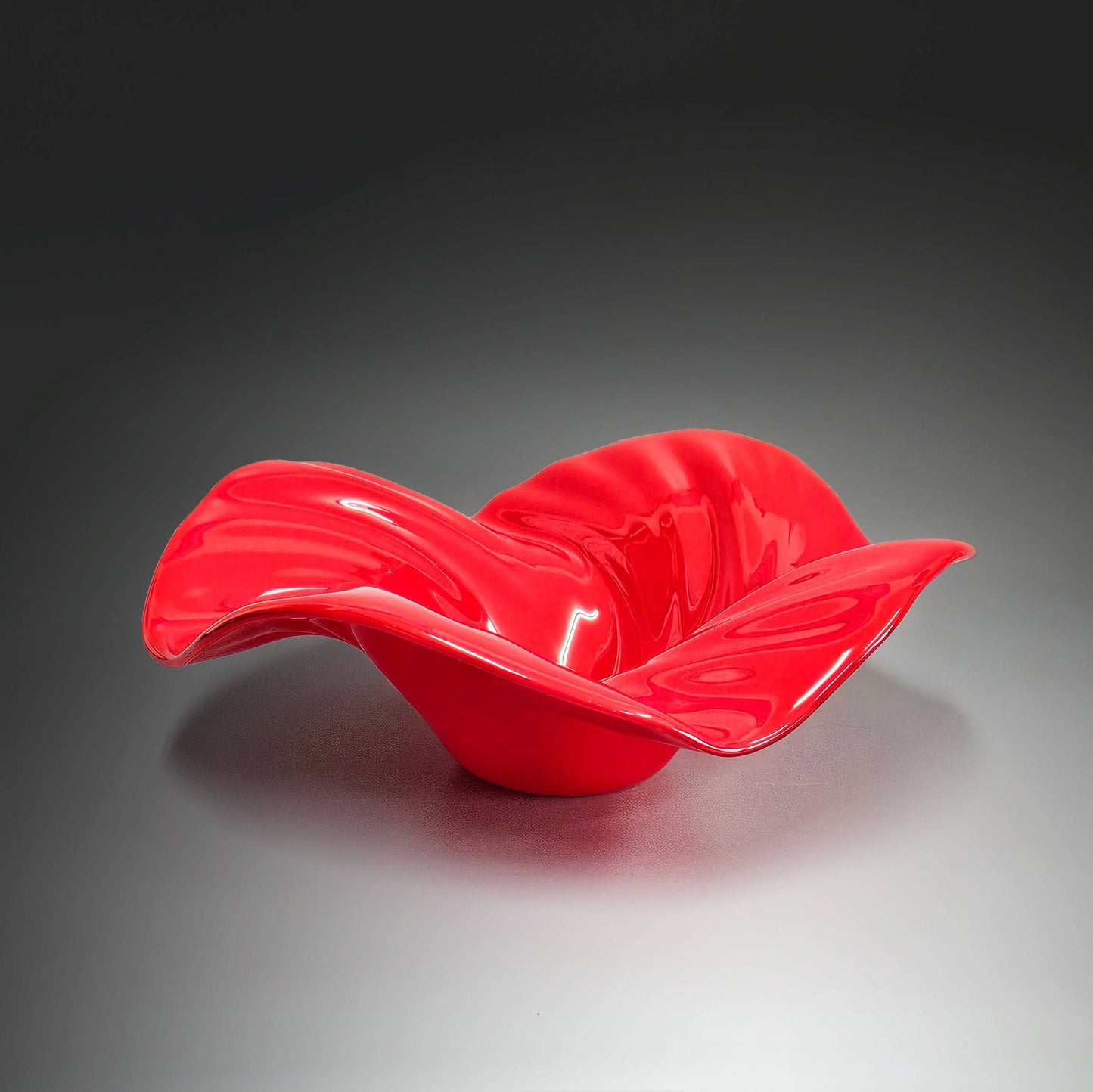 Bright Red Glass Wave Bowl