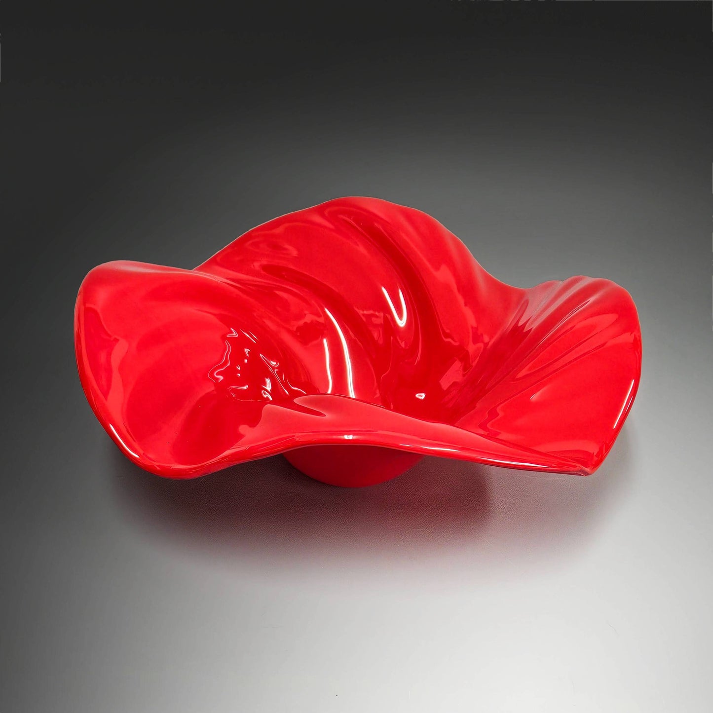 Bright Red Glass Wave Bowl