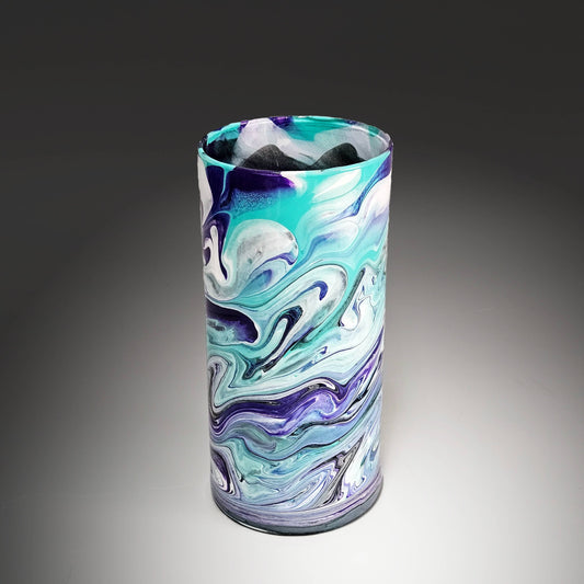 Glass Art Cylinder Vase in Aqua Black Purple White | Hostess Gift Idea…