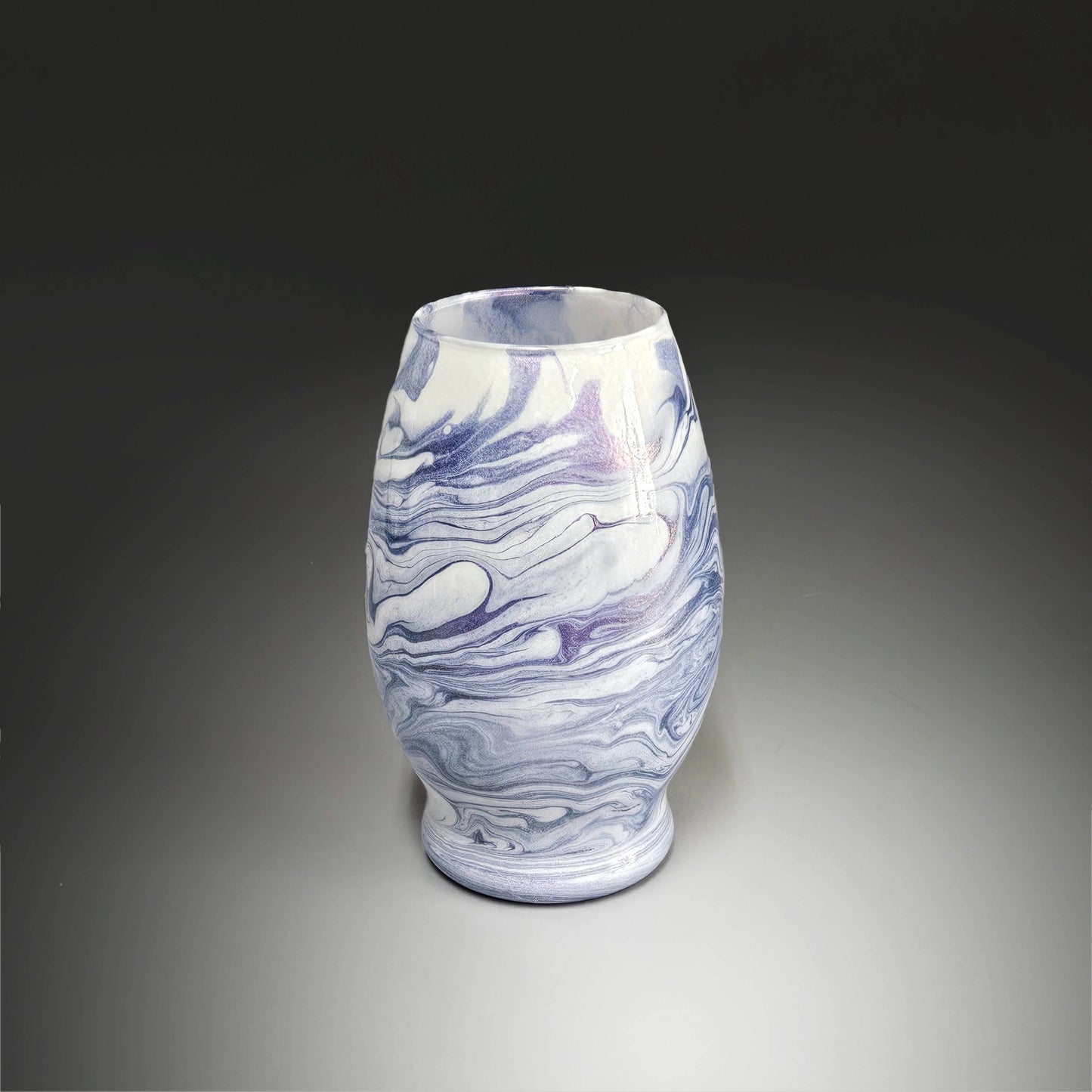 Painted Glass Vase in White Lavender Blue