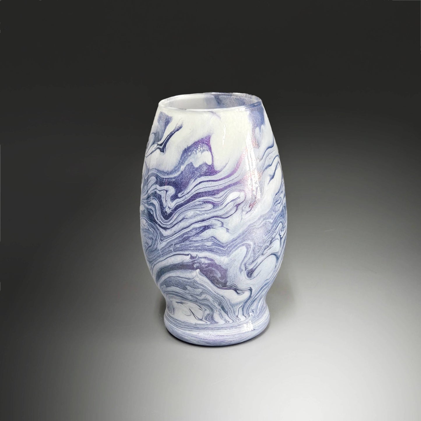 Painted Glass Vase in White Lavender Blue