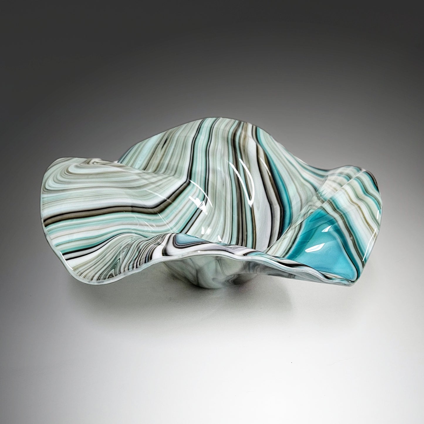 Wave Bowl in Aqua Gray White Brown