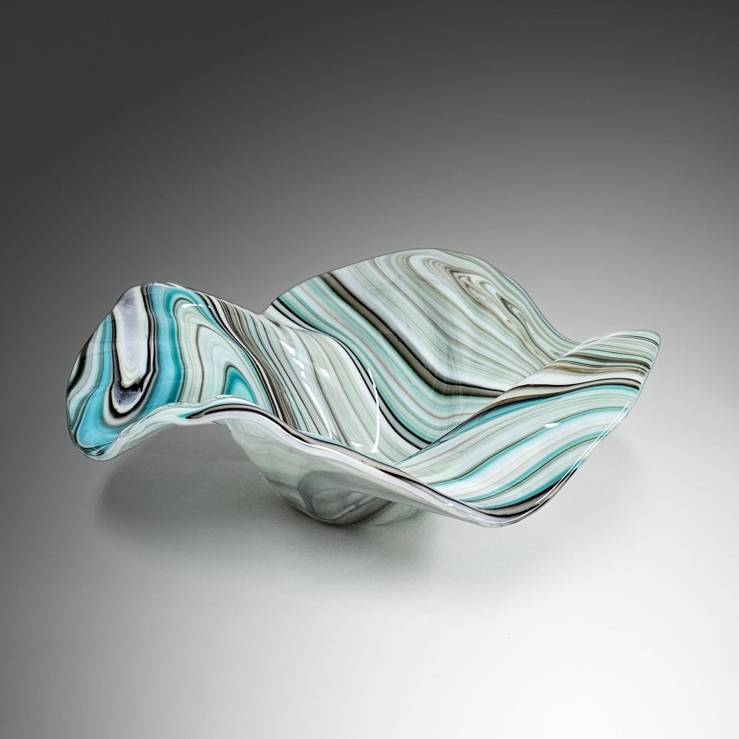 Wave Bowl in Aqua Gray White Brown