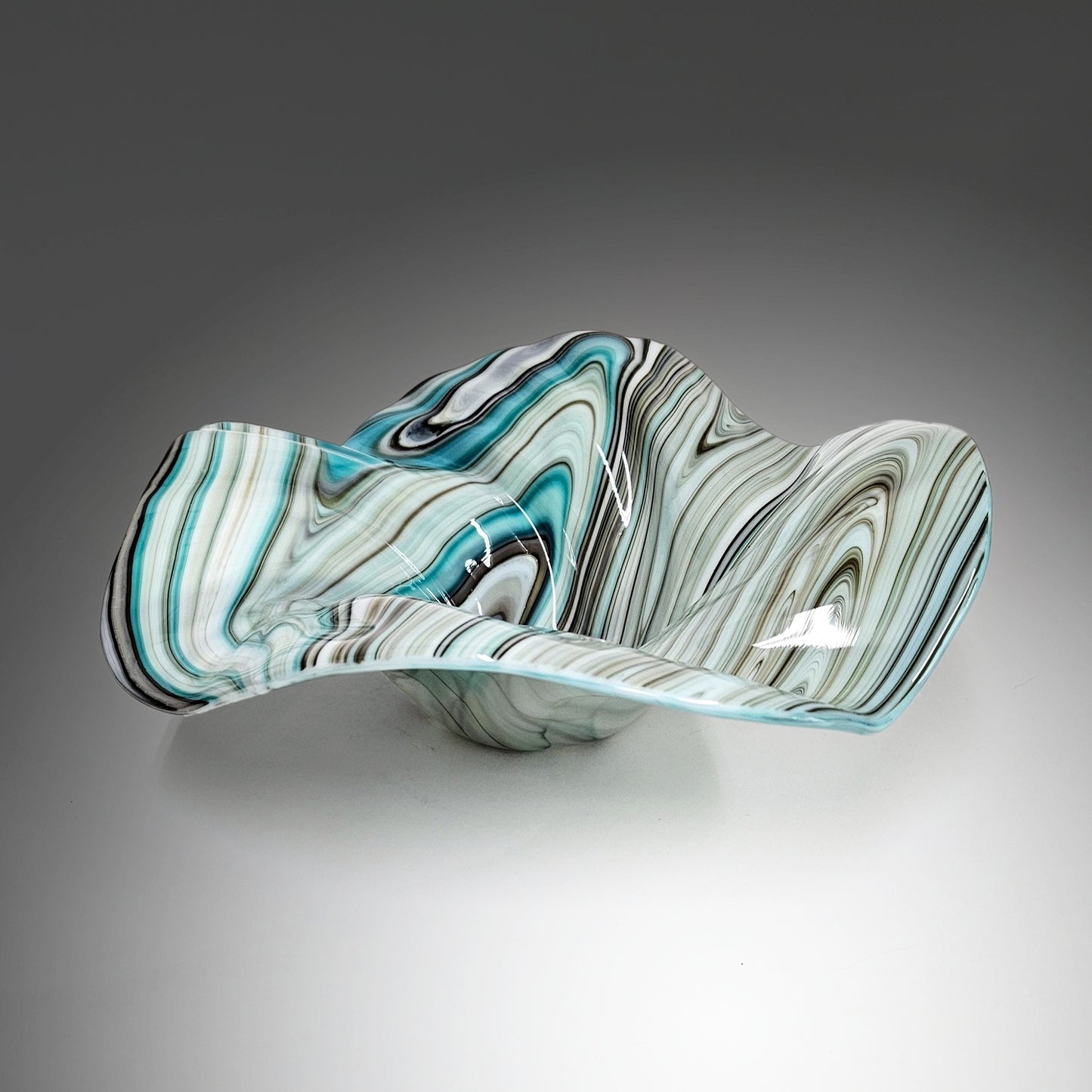 Wave Bowl in Aqua Gray White Brown