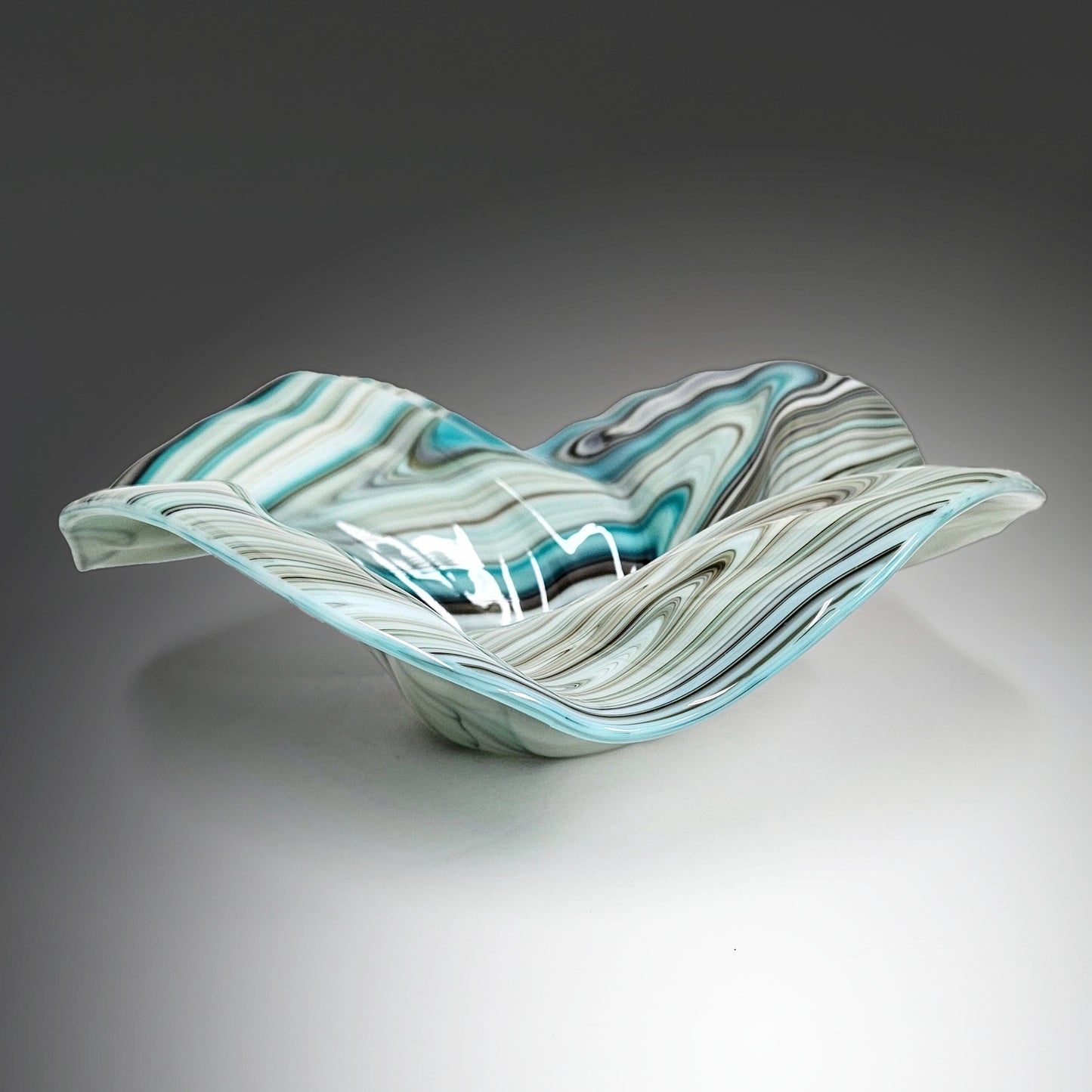 Wave Bowl in Aqua Gray White Brown