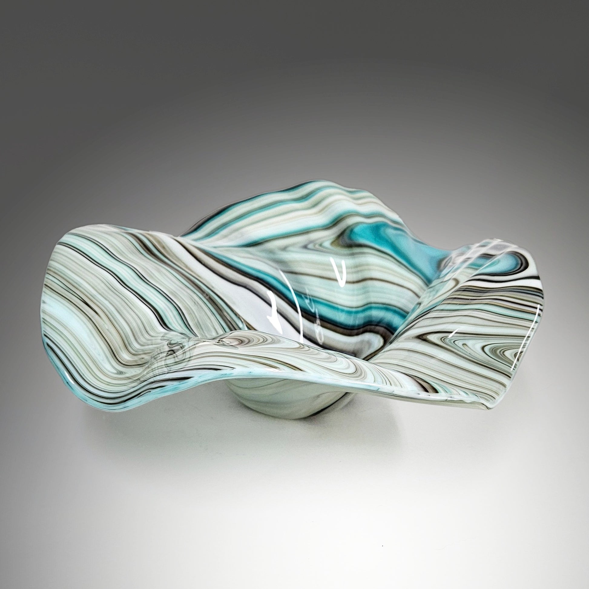 Wave Bowl in Aqua Gray White Brown | Unique Beach House Gift Ideas