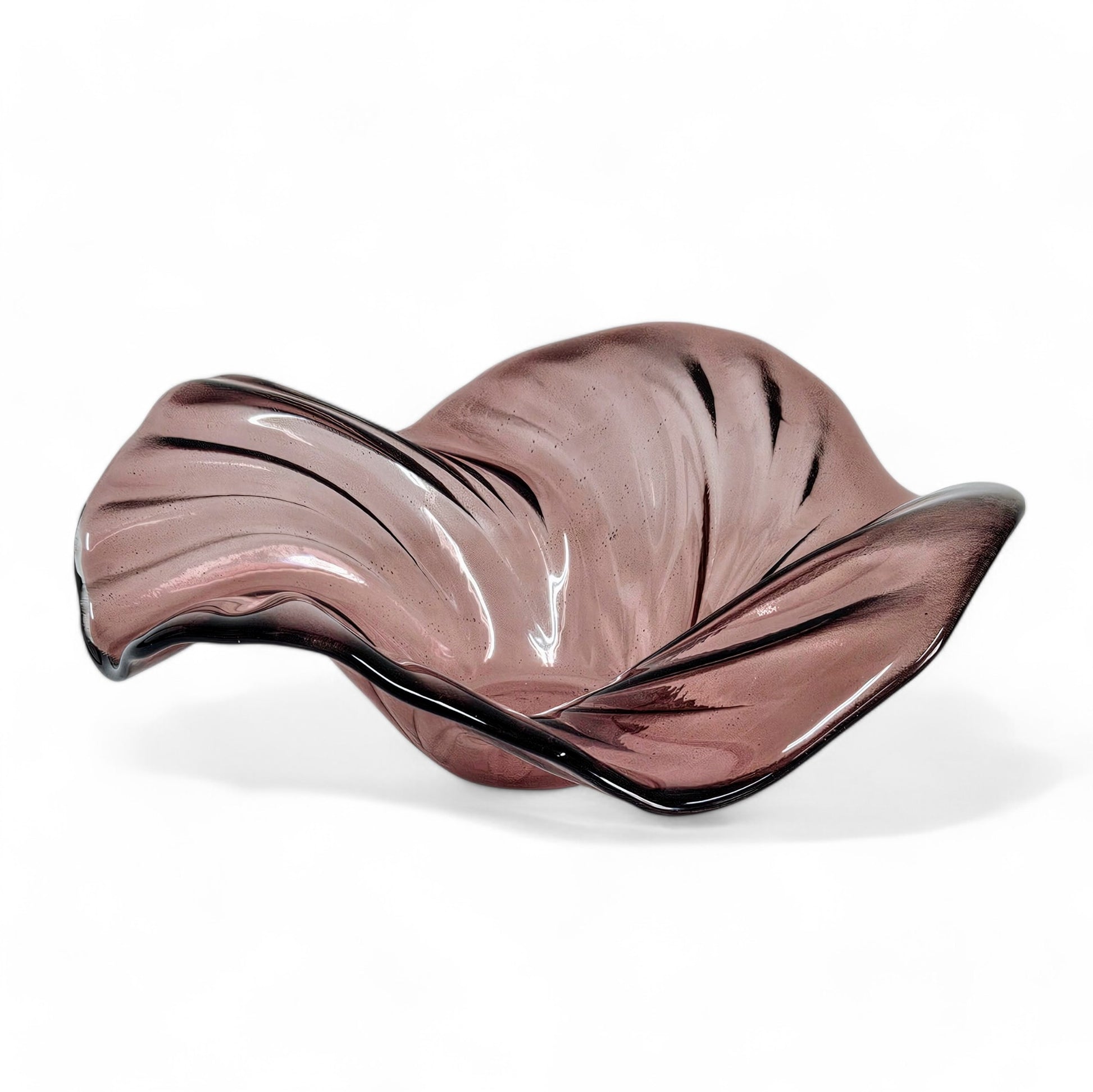 Glass Art Wave Sculpture Bowl in Pinkish Purple