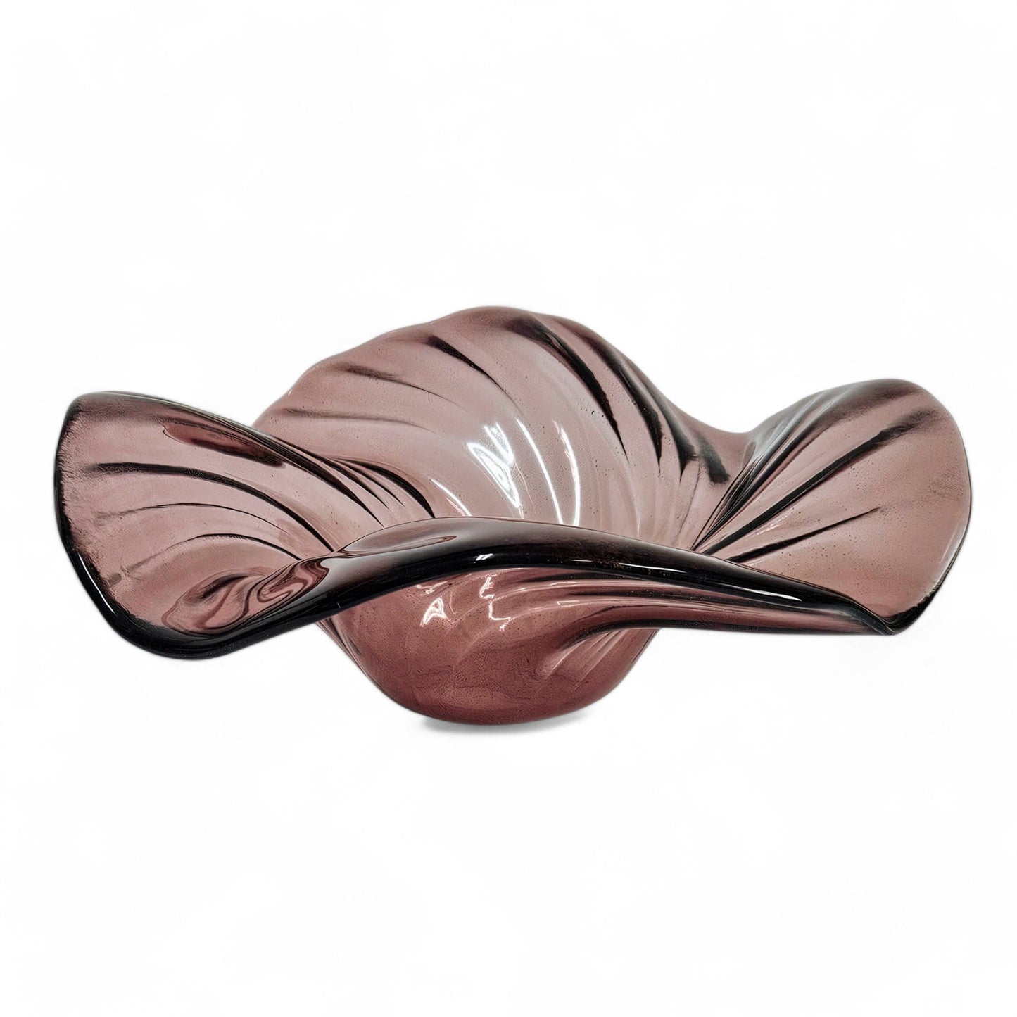 Glass Art Wave Sculpture Bowl in Pinkish Purple