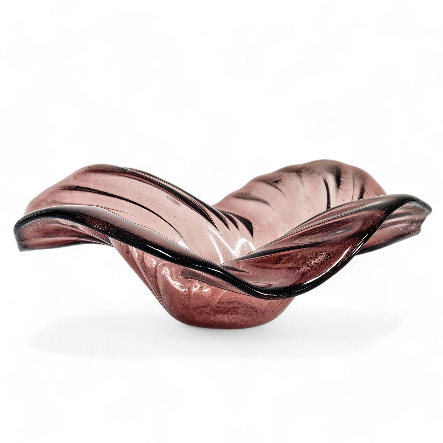 Glass Art Wave Sculpture Bowl in Pinkish Purple