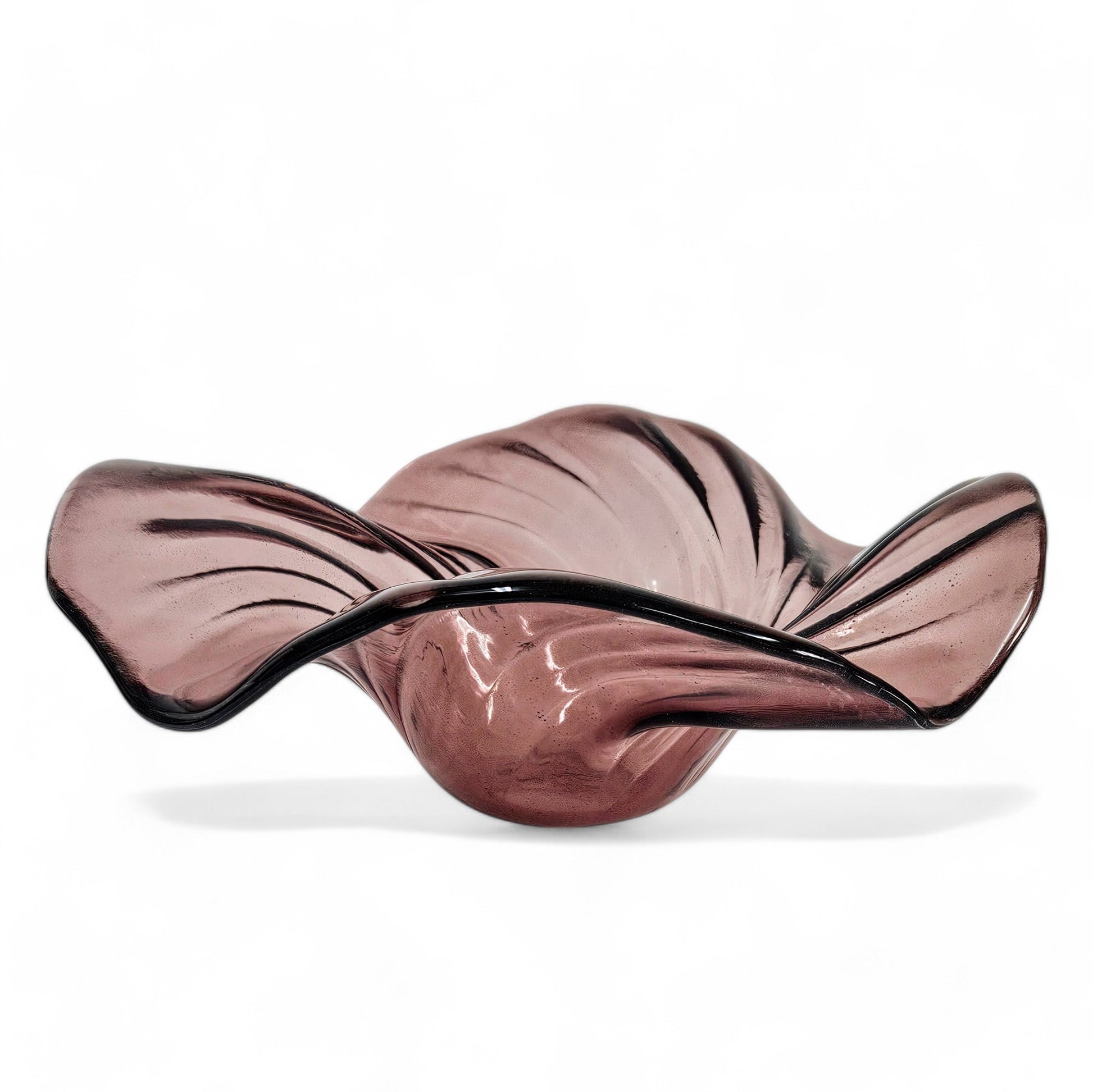 Glass Art Wave Sculpture Bowl in Pinkish Purple