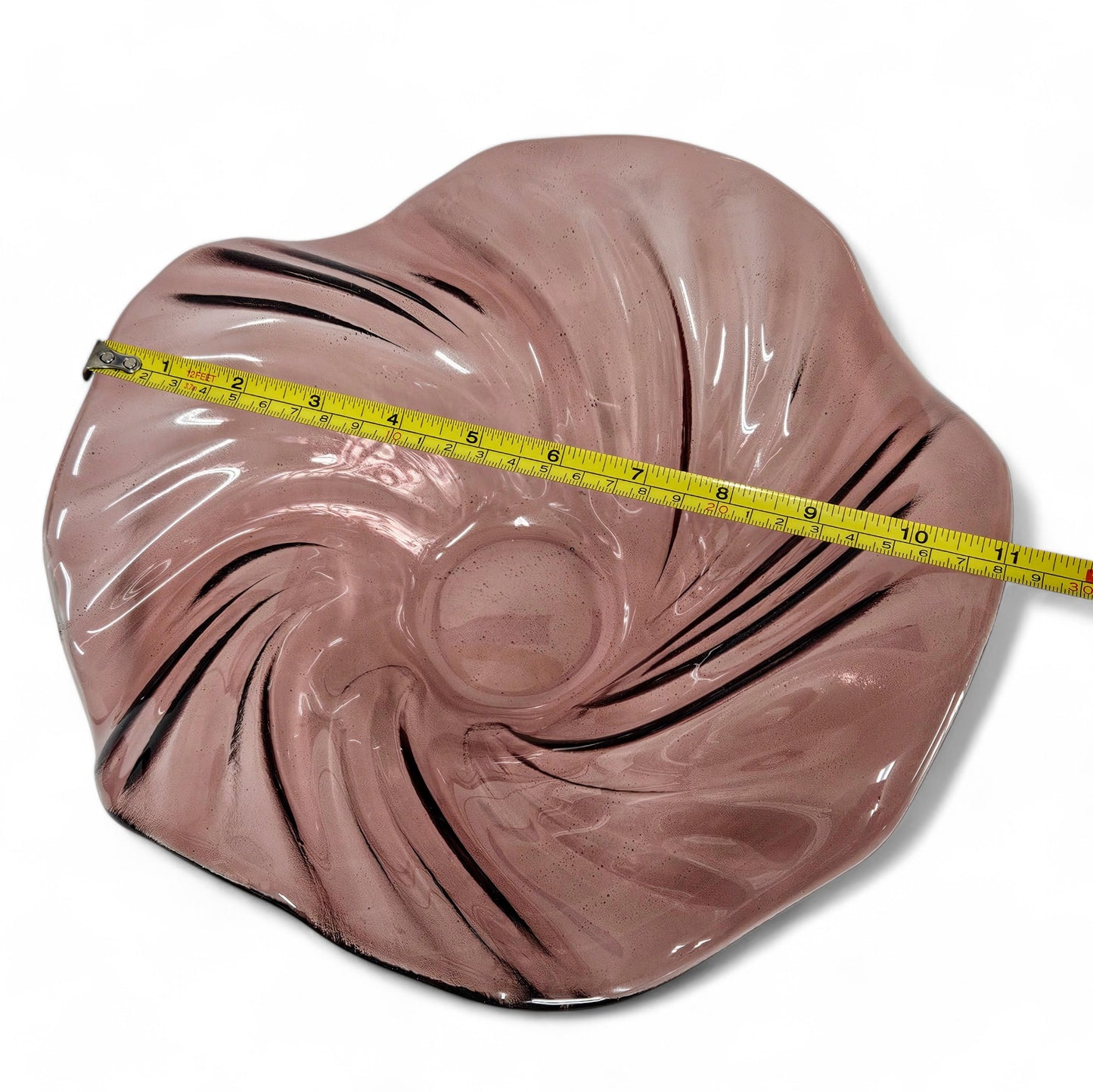 Glass Art Wave Sculpture Bowl in Pinkish Purple