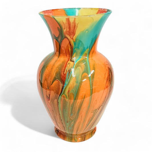 Fluid Art Vase in Turquoise Orange Tan