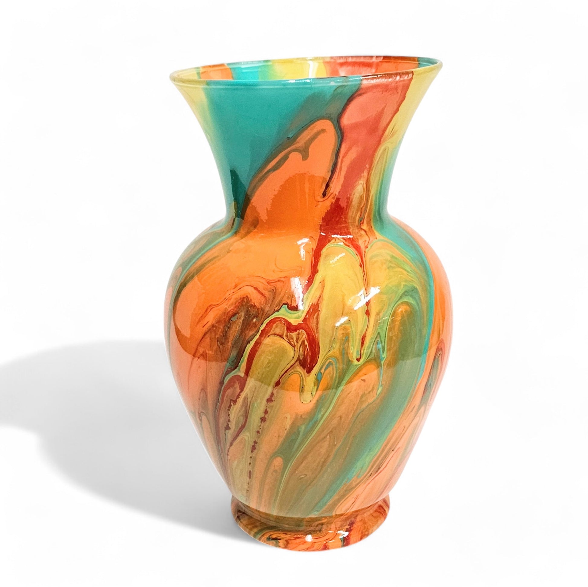 Fluid Art Vase in Turquoise Orange Tan