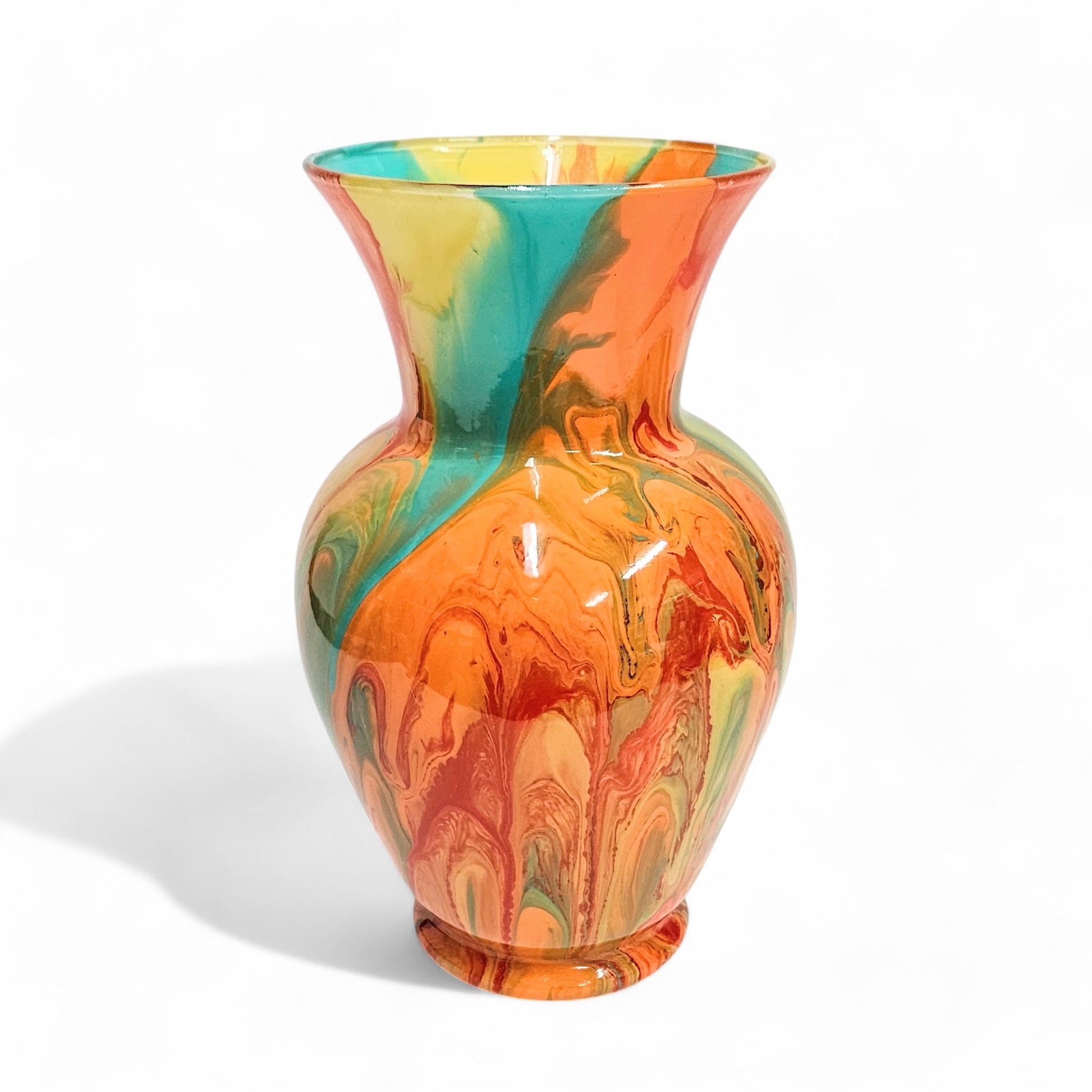 Fluid Art Vase in Turquoise Orange Tan