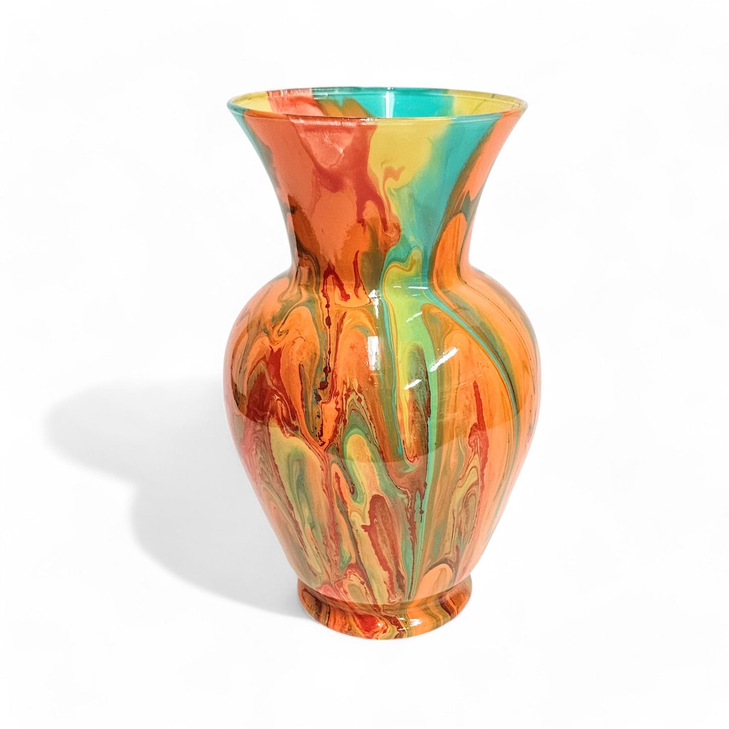 Fluid Art Vase in Turquoise Orange Tan