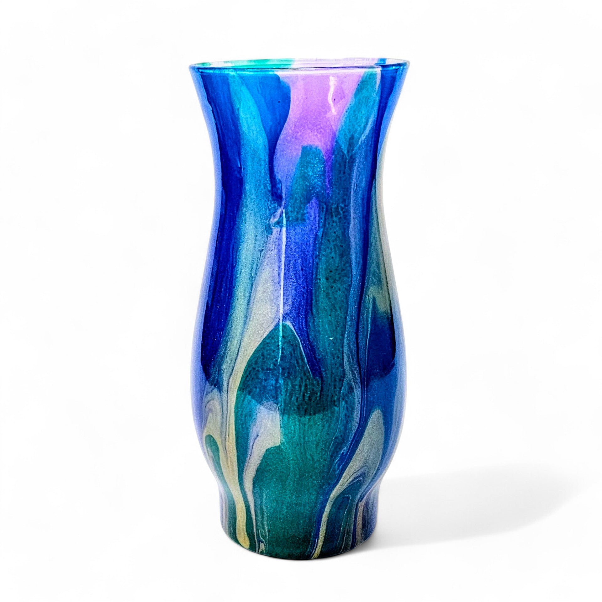 Painted Glass Vase in Teal Purple Gold