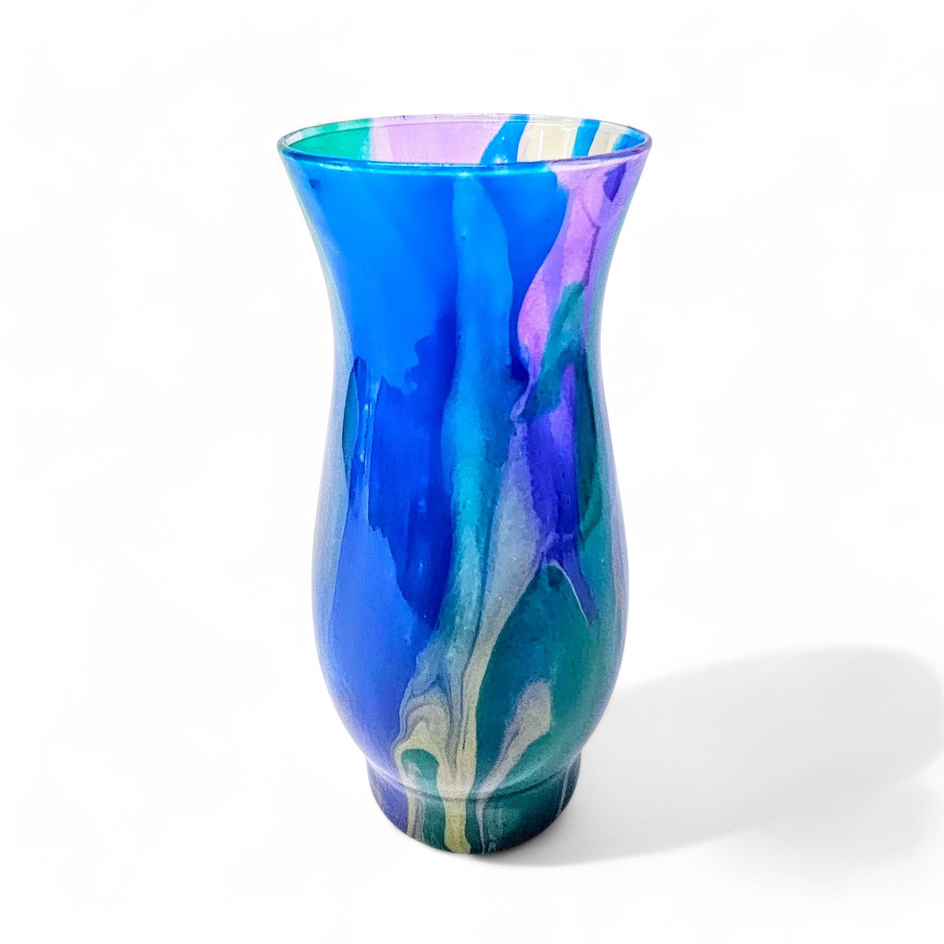 Painted Glass Vase in Teal Purple Gold