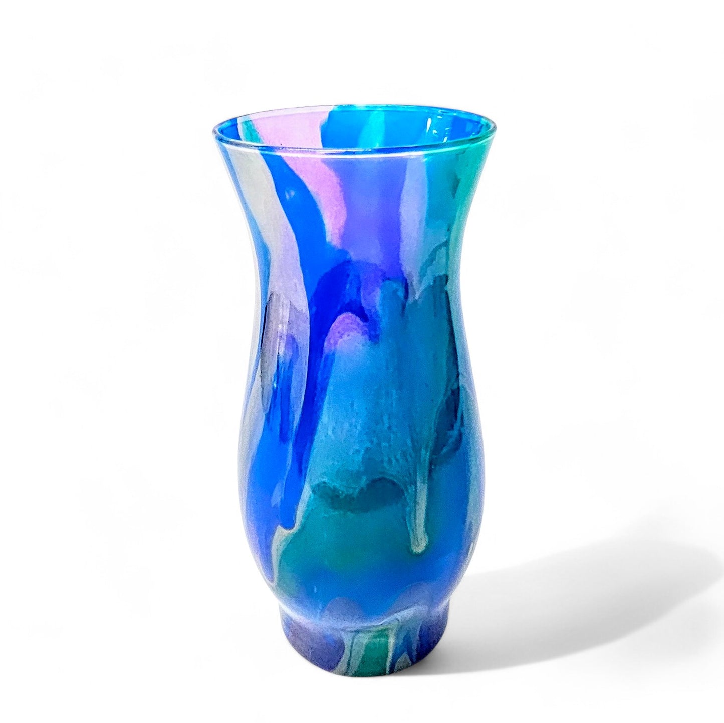 Painted Glass Vase in Teal Purple Gold