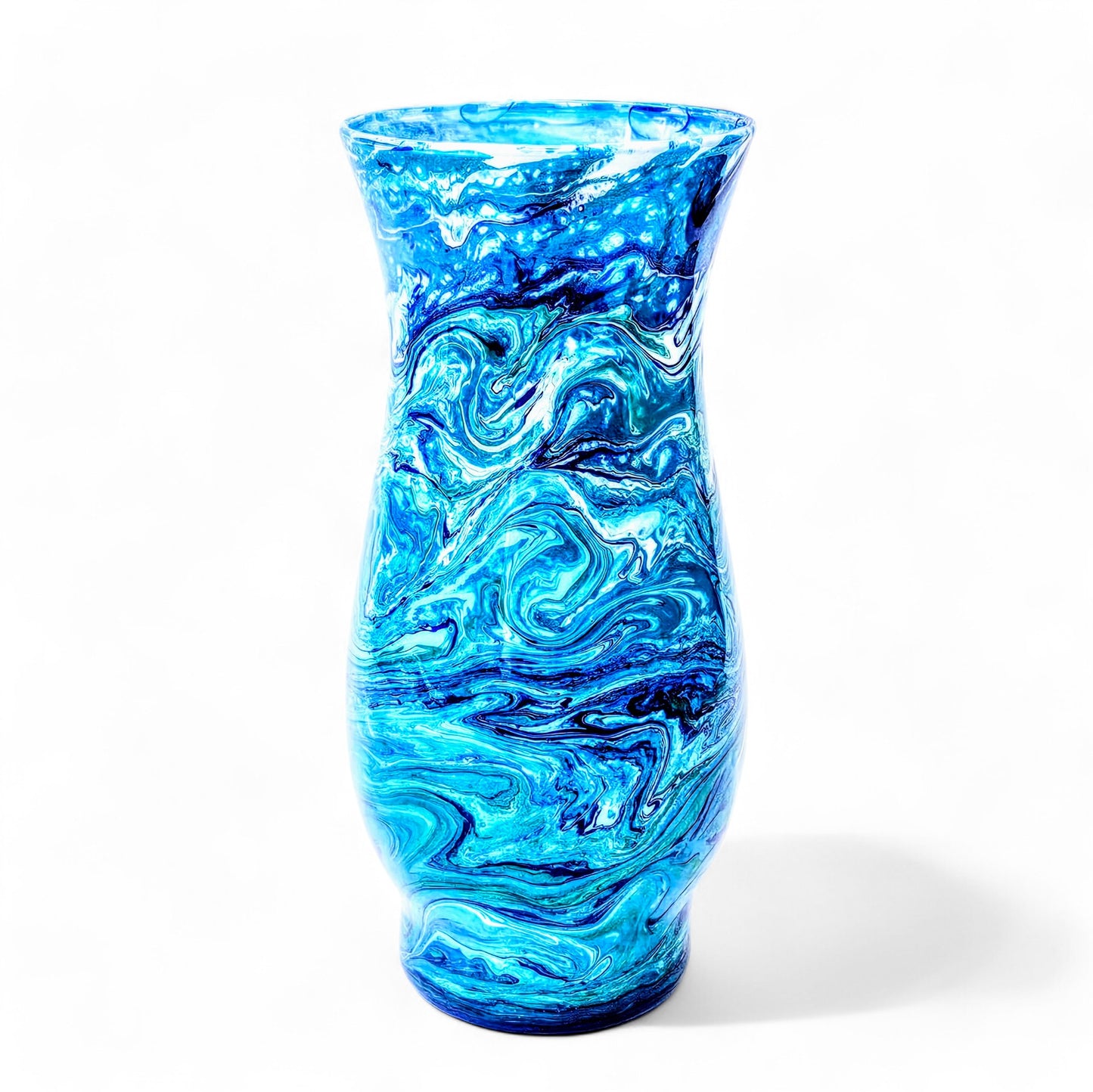 Painted Vase in Teal Blue Green White | Fluid Art Flower Vase