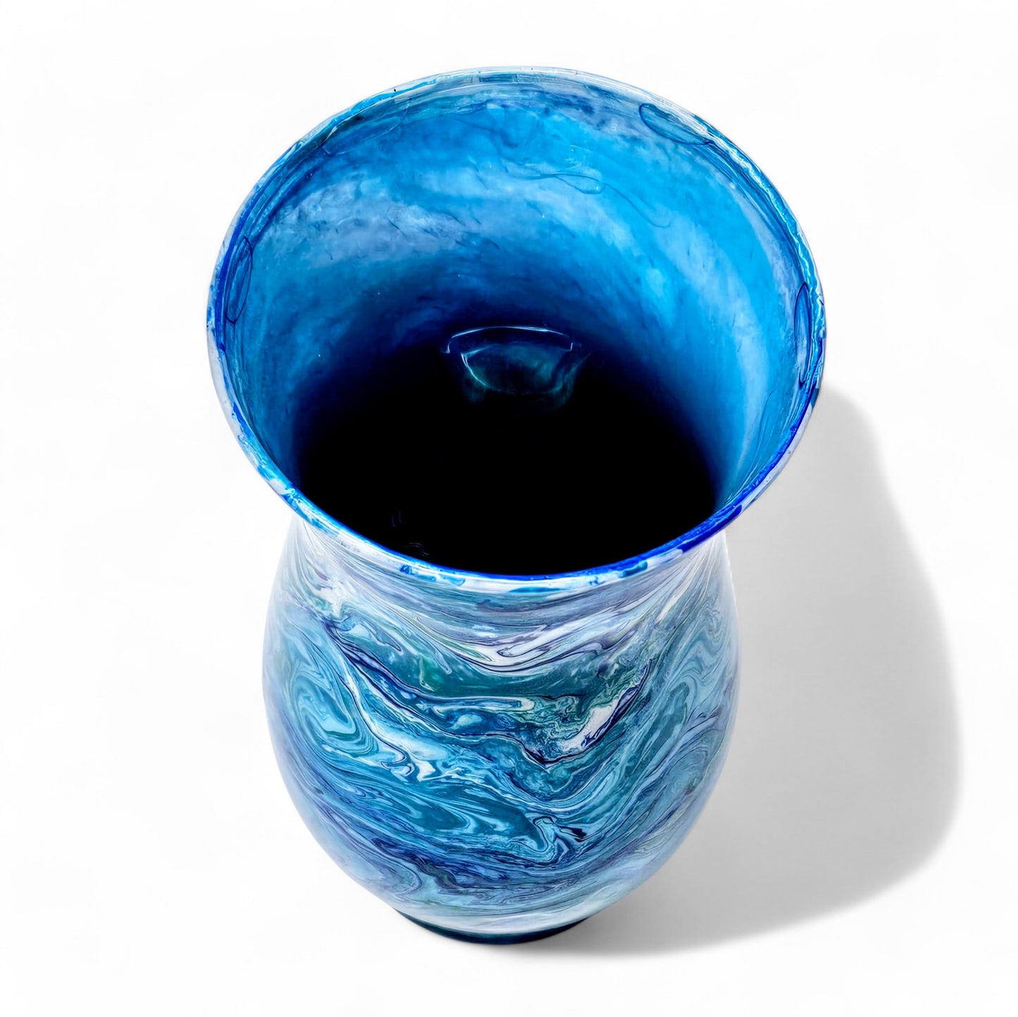 Painted Vase in Teal Blue Green White | Fluid Art Flower Vase