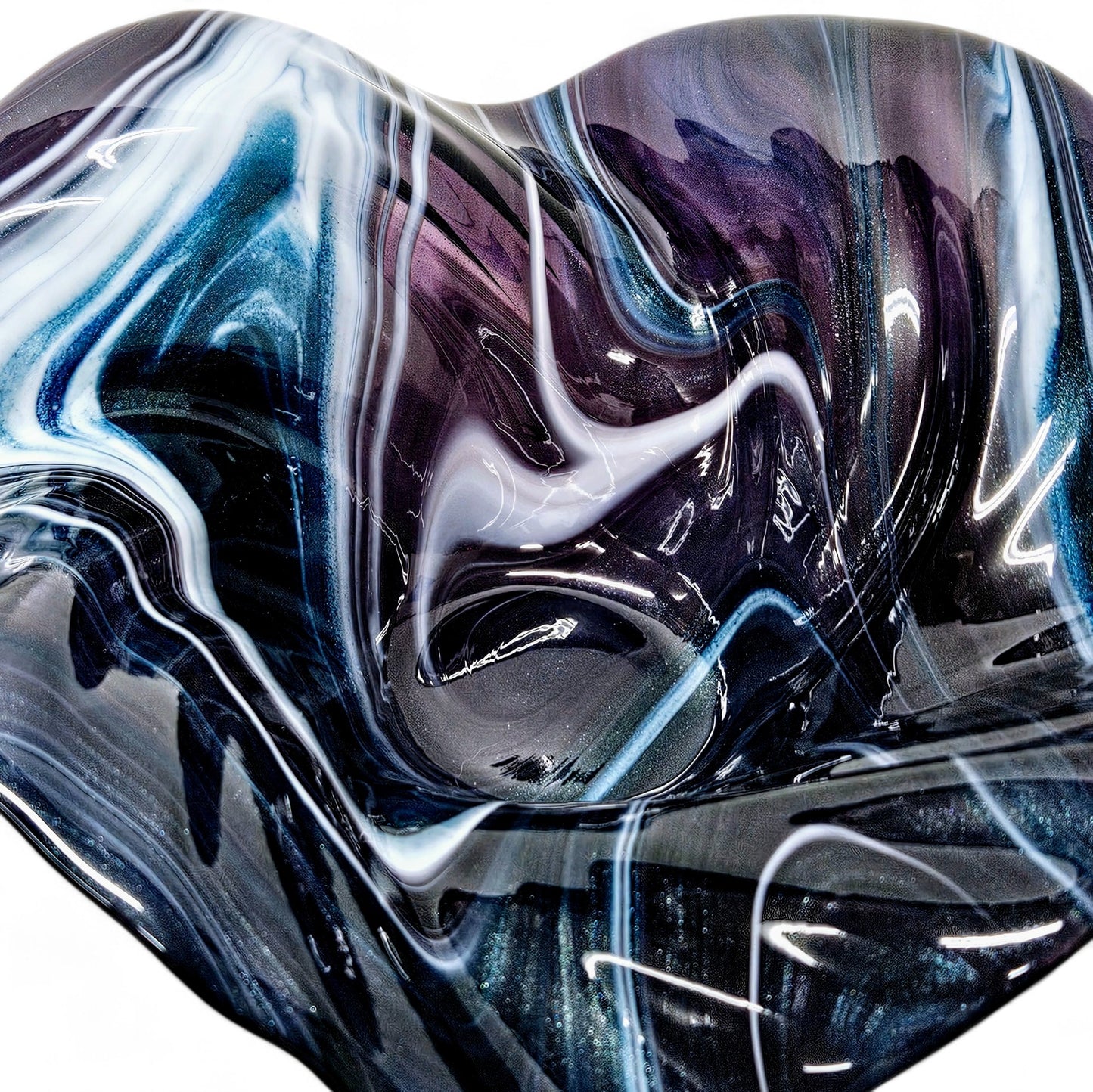 Glass Art Wave Bowl in Stormy Indigo Blue and White