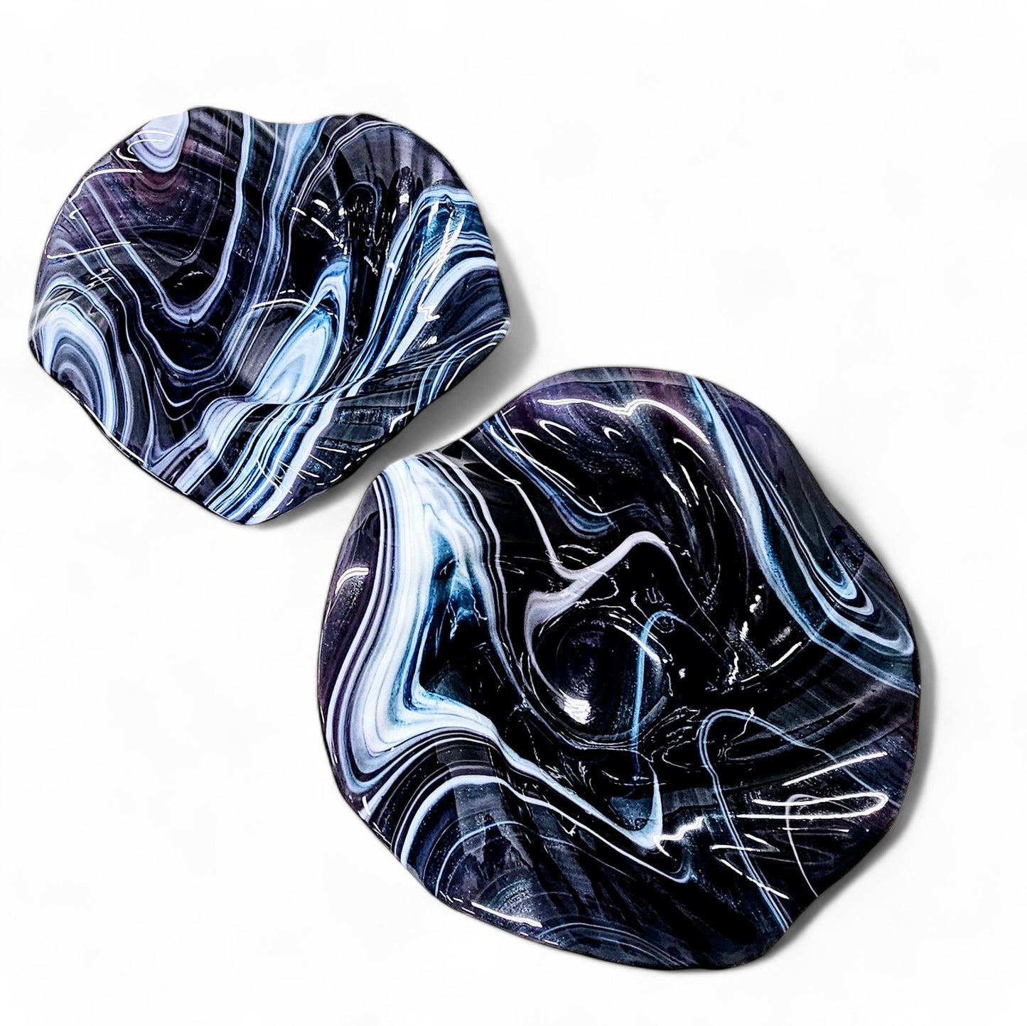 Glass Art Wave Bowl in Stormy Indigo Blue and White