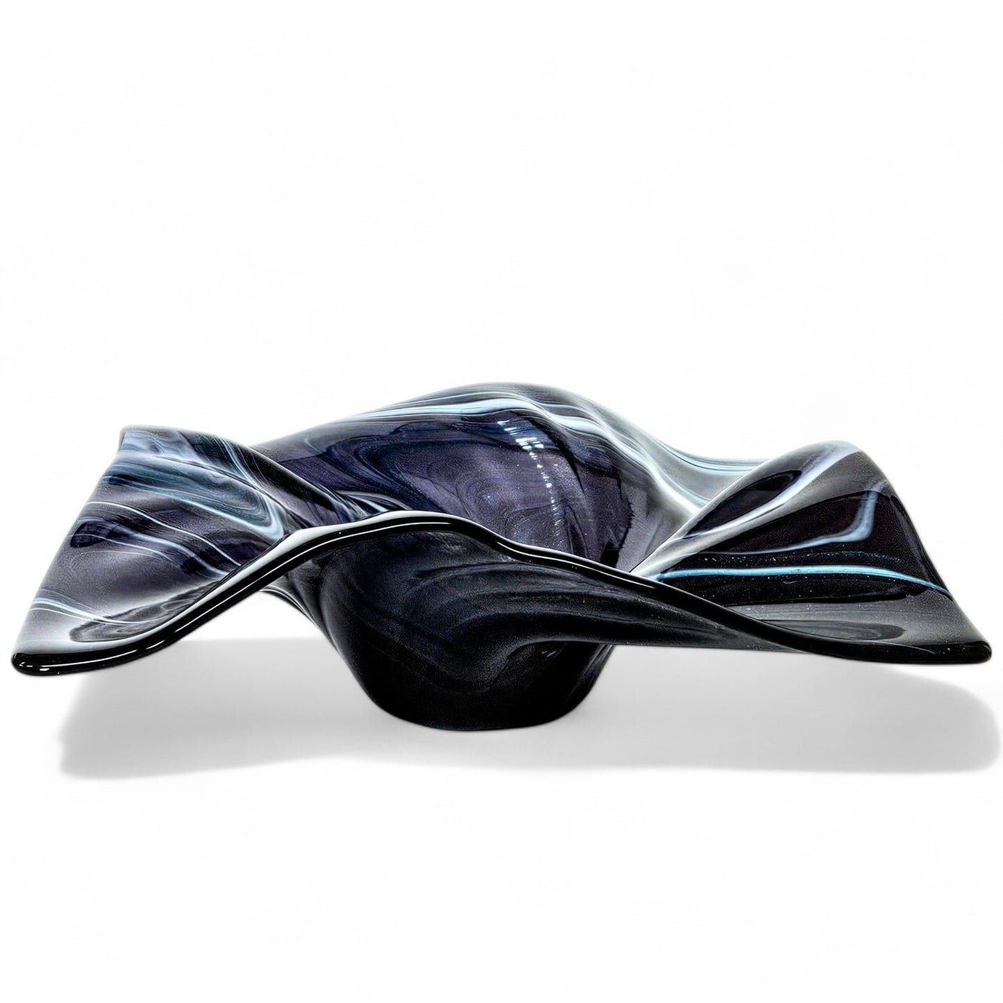 Glass Art Wave Bowl in Stormy Indigo Blue and White