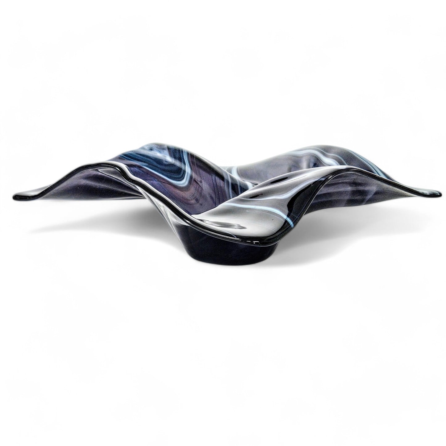 Glass Art Wave Bowl in Stormy Indigo Blue and White