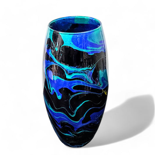 Abstract Teal Cobalt Black Glass Vase