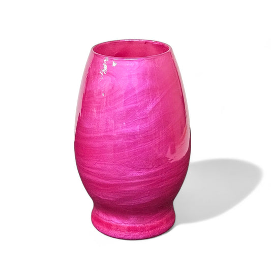 Painted Glass Vase in Bright Fuchsia Pink | Fluid Art Glass Flower Vase 