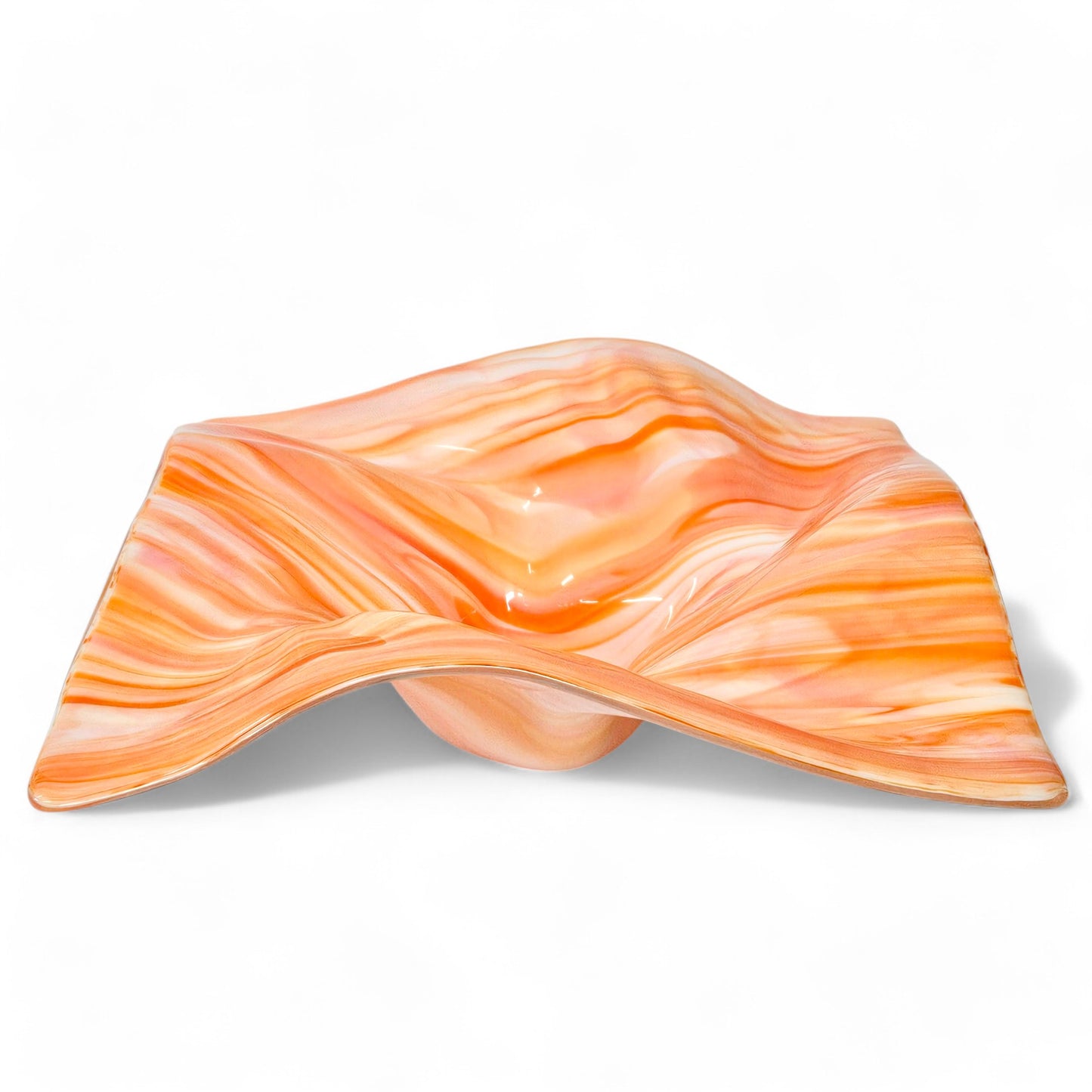 Glass Art Wave Bowl in Orange Peach White