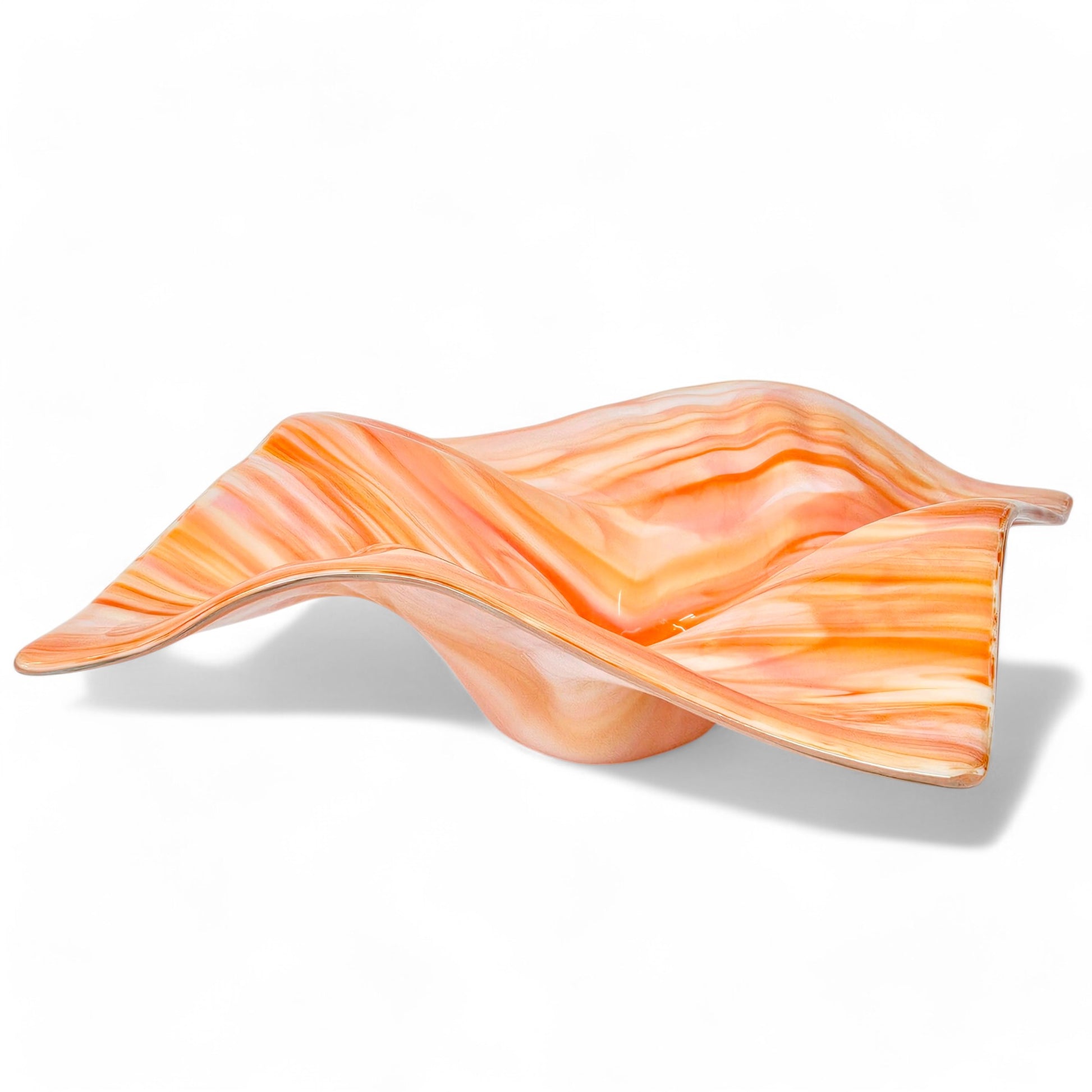 Glass Art Wave Bowl in Orange Peach White