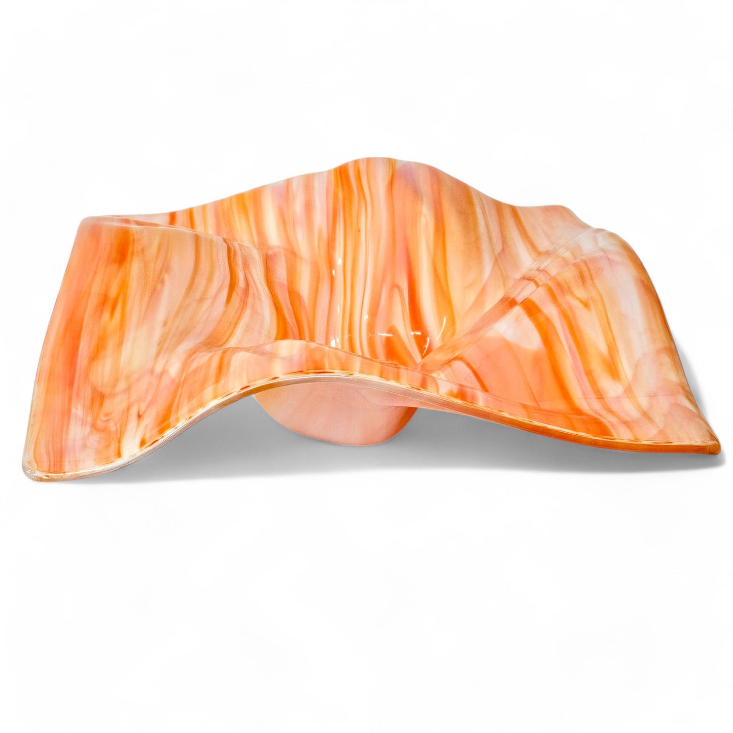 Glass Art Wave Bowl in Orange Peach White