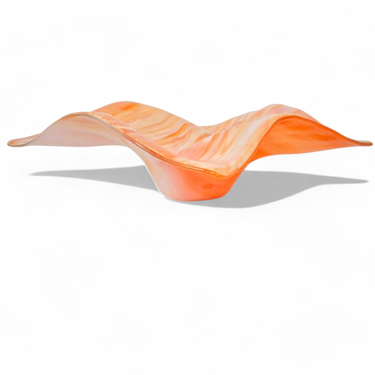 Glass Art Wave Bowl in Orange Peach White