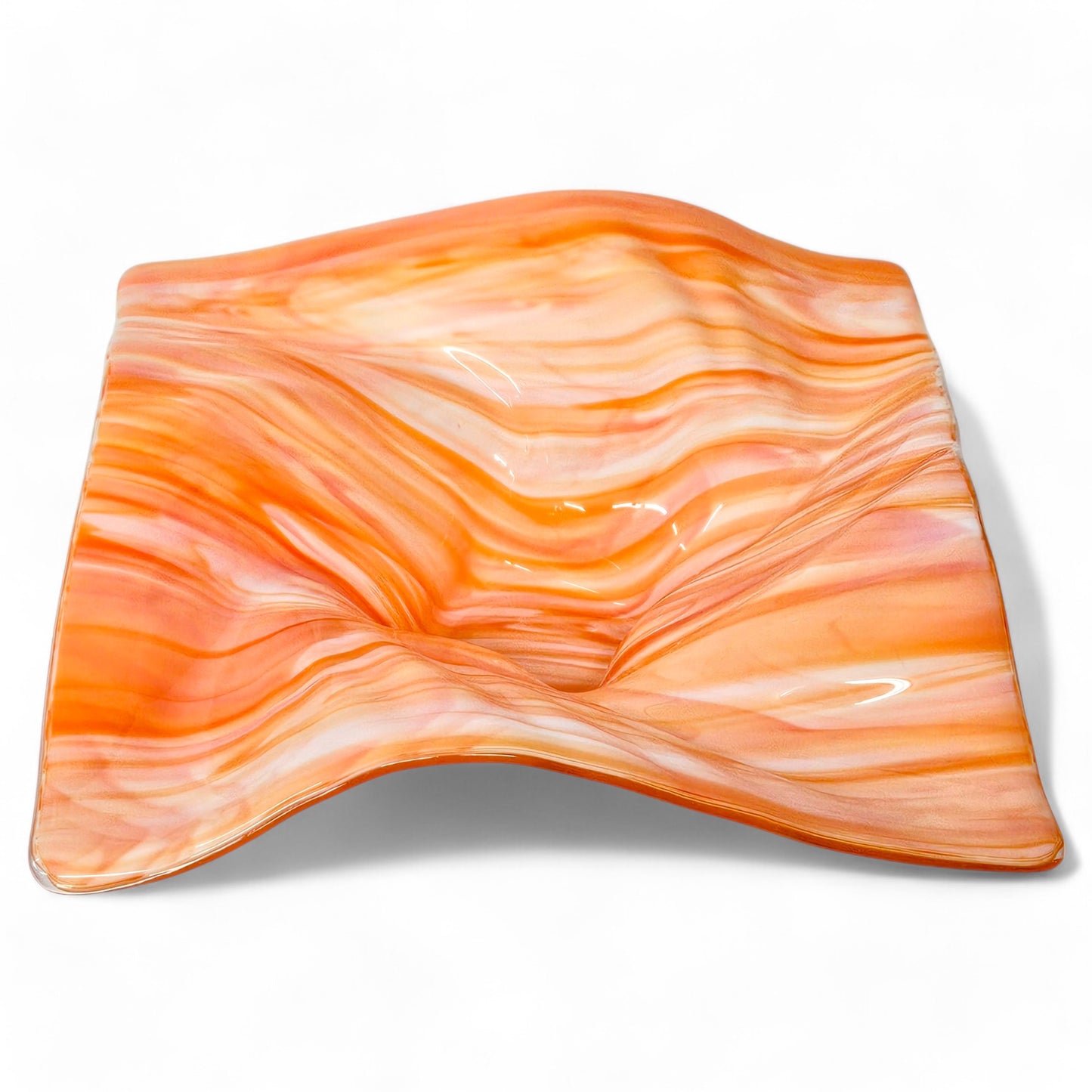 Glass Art Wave Bowl in Orange Peach White