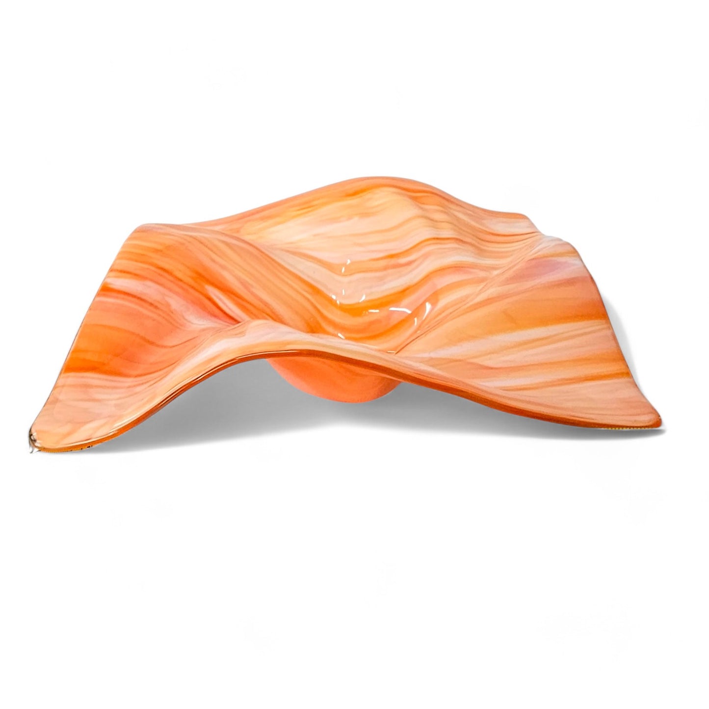 Glass Art Wave Bowl in Orange Peach White