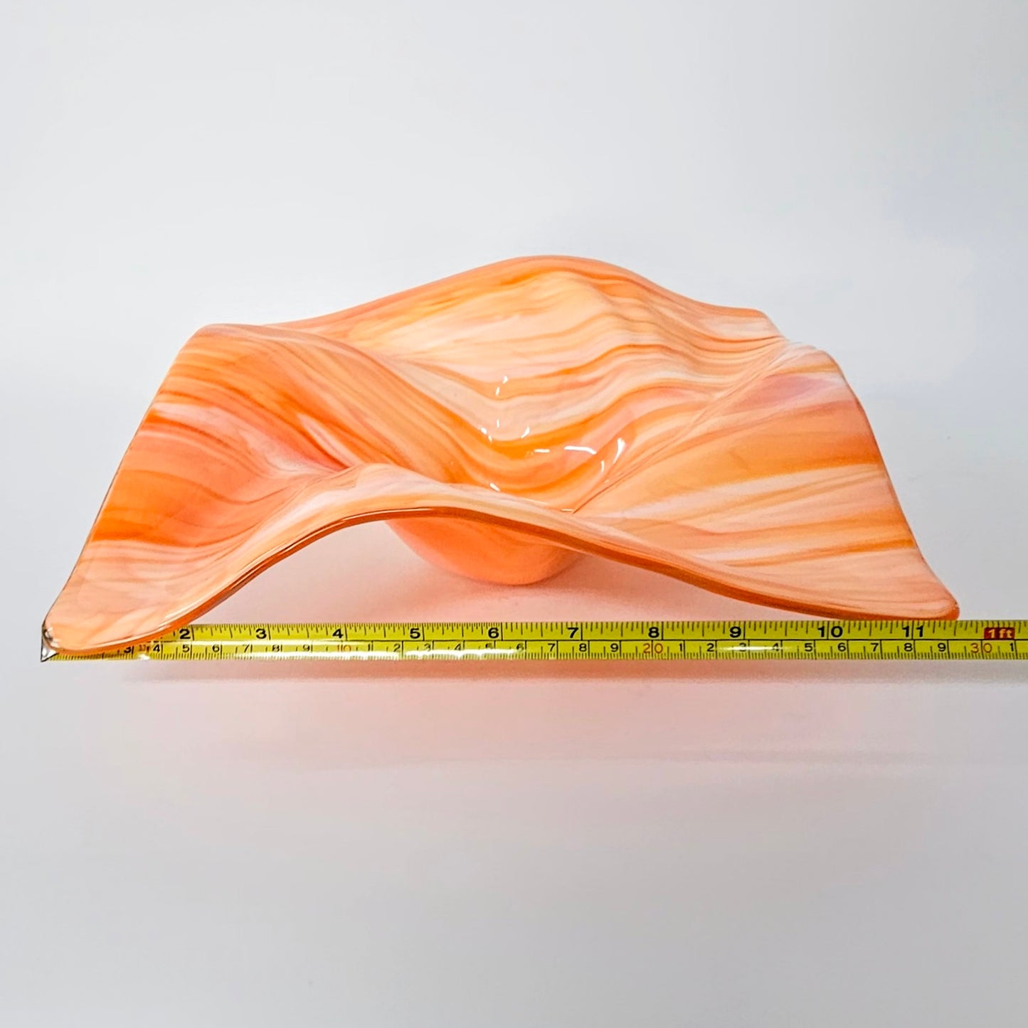 Glass Art Wave Bowl in Orange Peach White